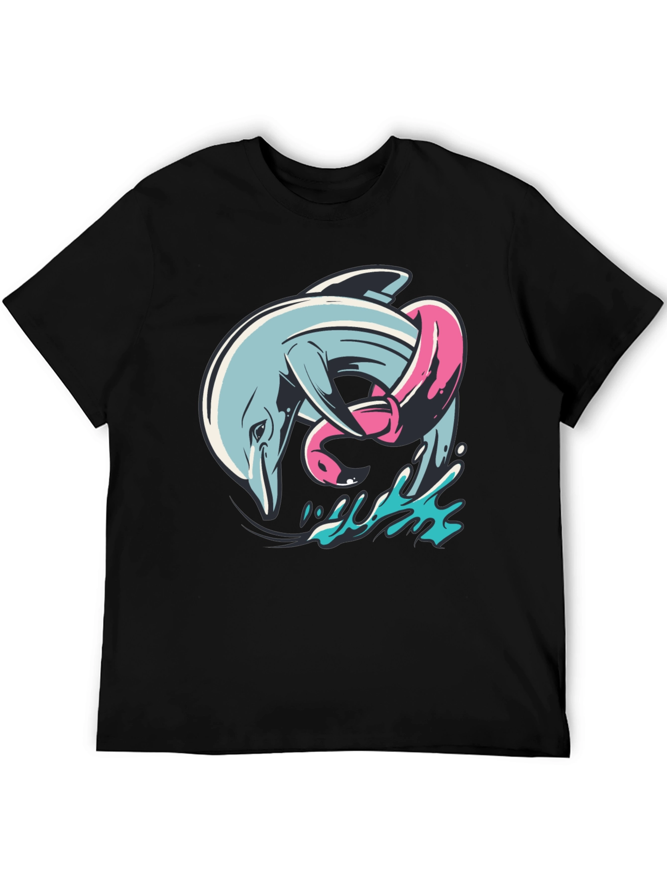 Black Dolphin & Flamingo T-Shirt - Unique Graphic Tee view 5