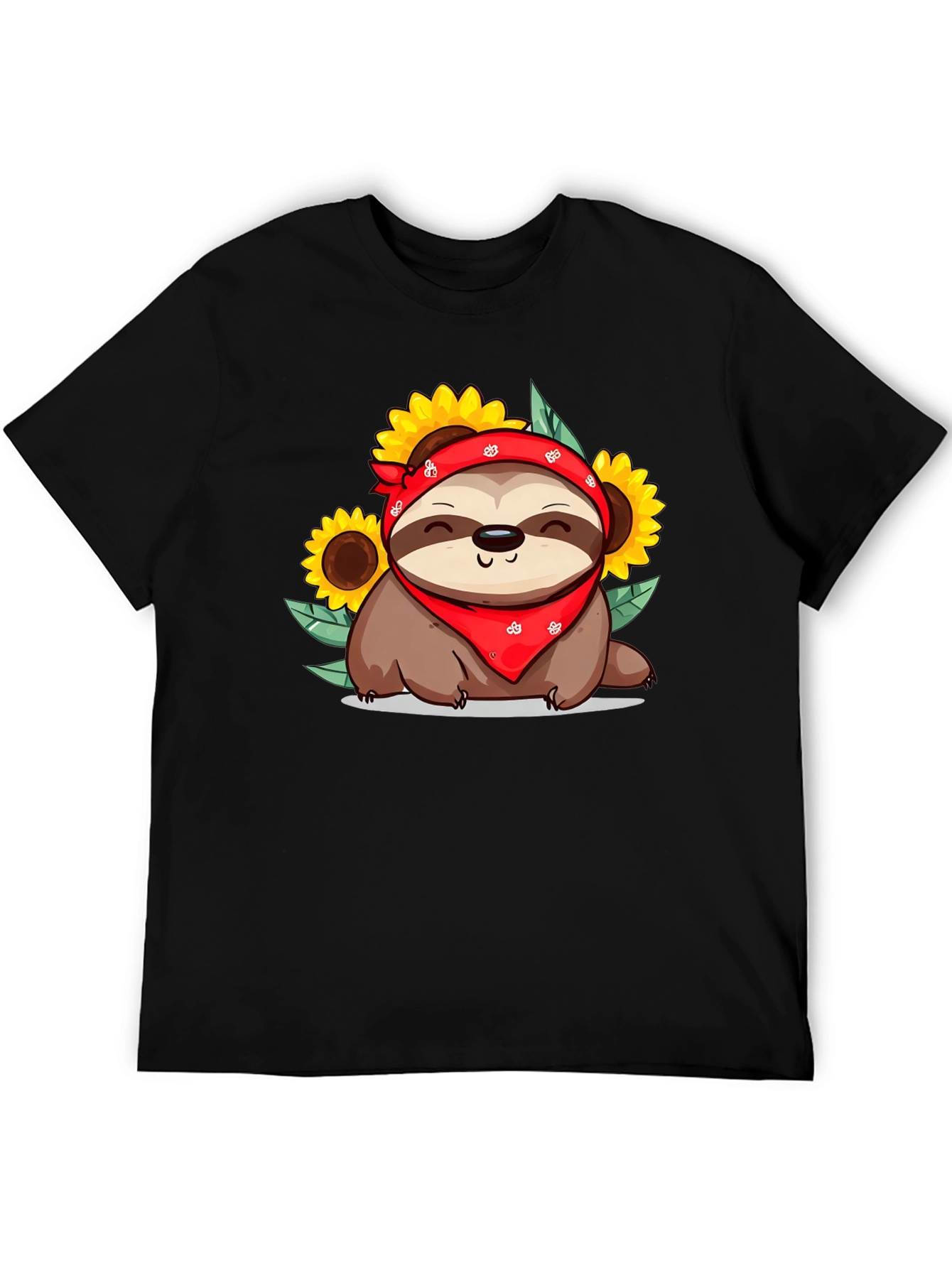 Black Sloth Sunflower Graphic Tee - Cute Animal Print view 5