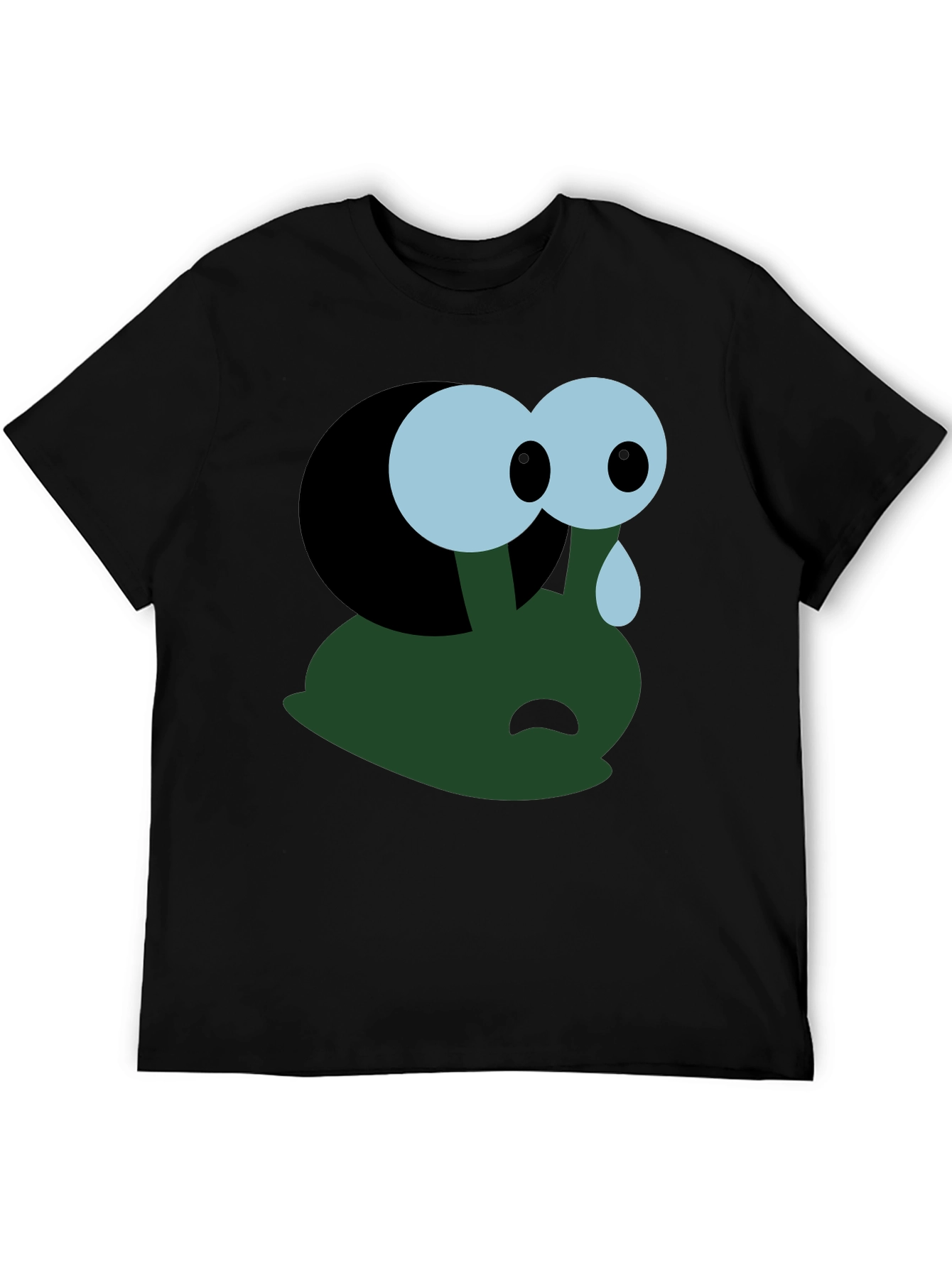 Black Sad Cartoon Character T-Shirt - Black view 5