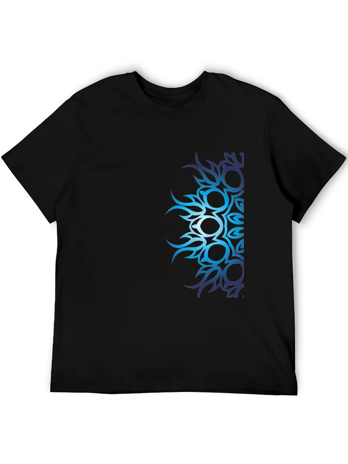 Black Men's Black T-Shirt with Blue Tribal Design view 5