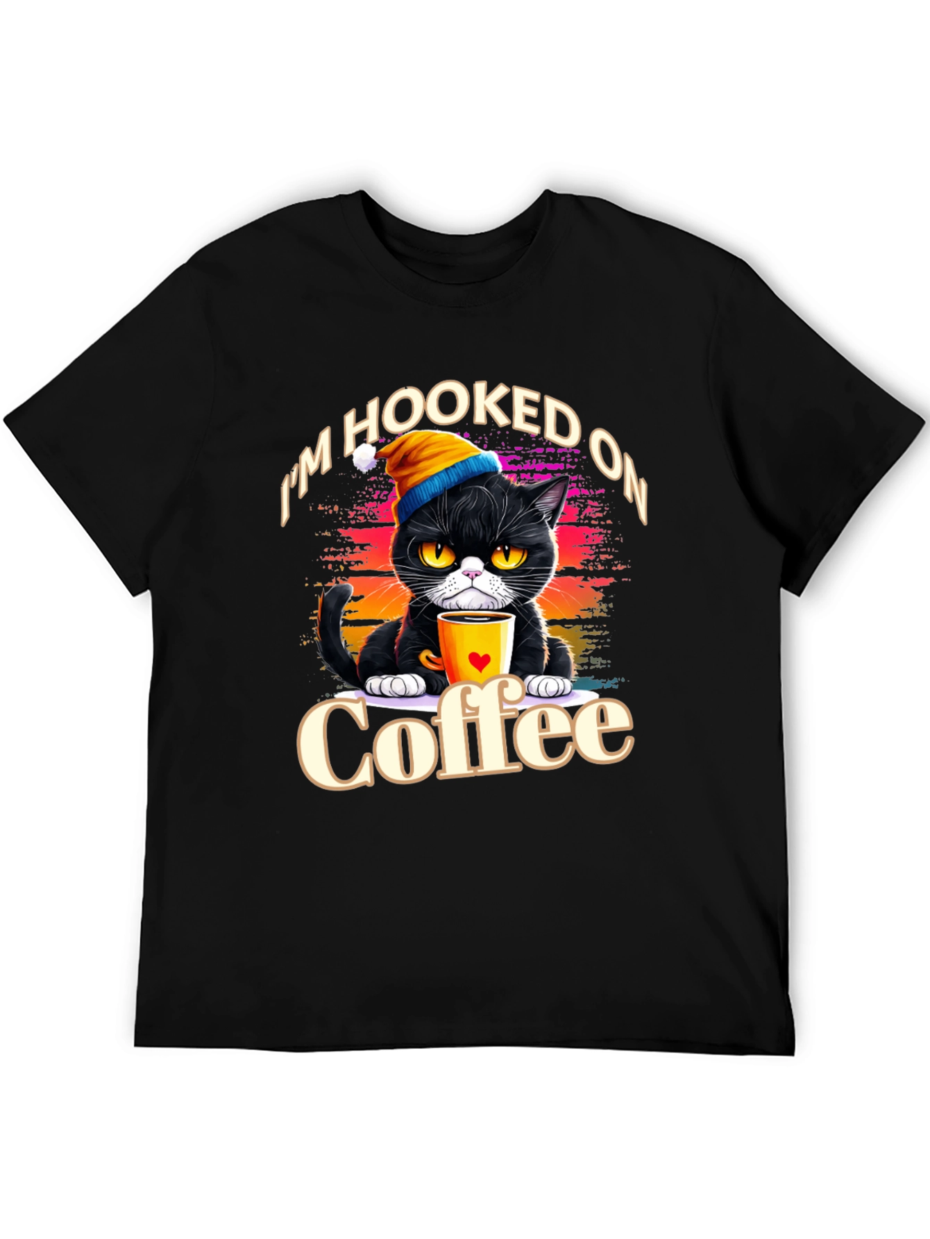 Black Hooked On Coffee Cat T-Shirt view 5