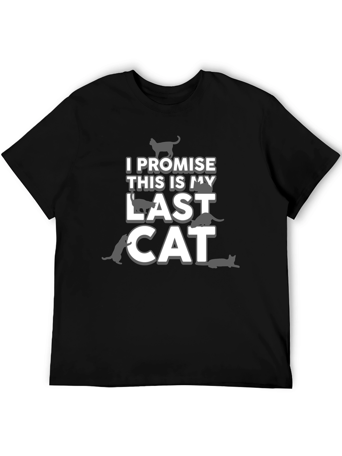 Black Funny Cat Lover T-Shirt - Last Cat Promise Graphic Tee view 5