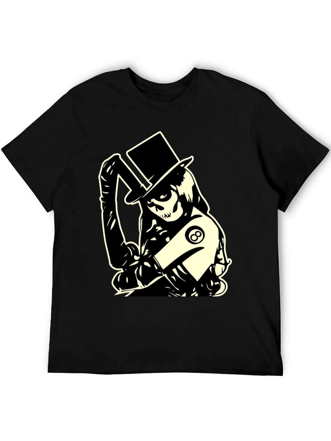 Black Skull Top Hat Graphic T-Shirt - Black view 5