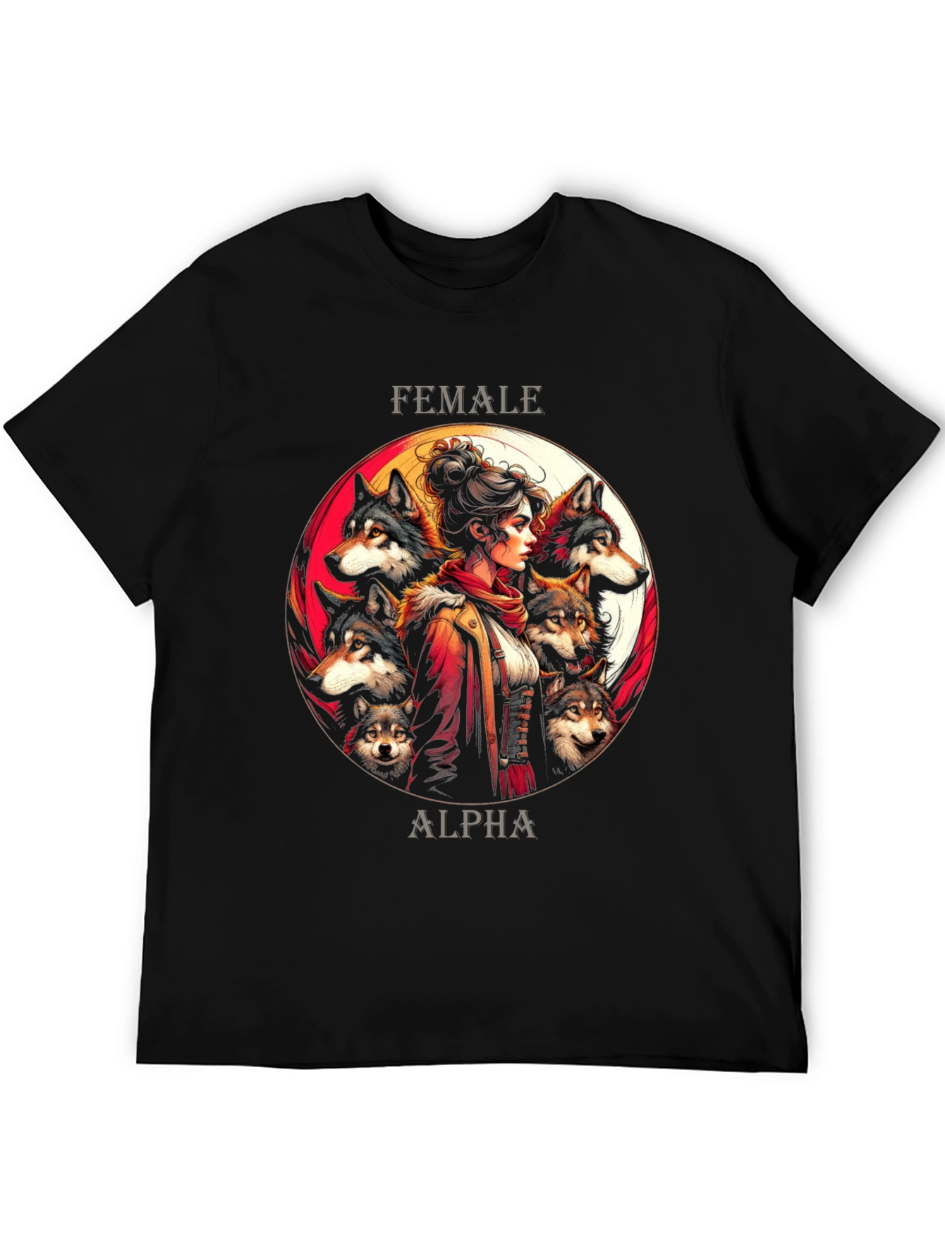 Black Female Alpha Wolf Pack T-Shirt - Graphic Tee view 5