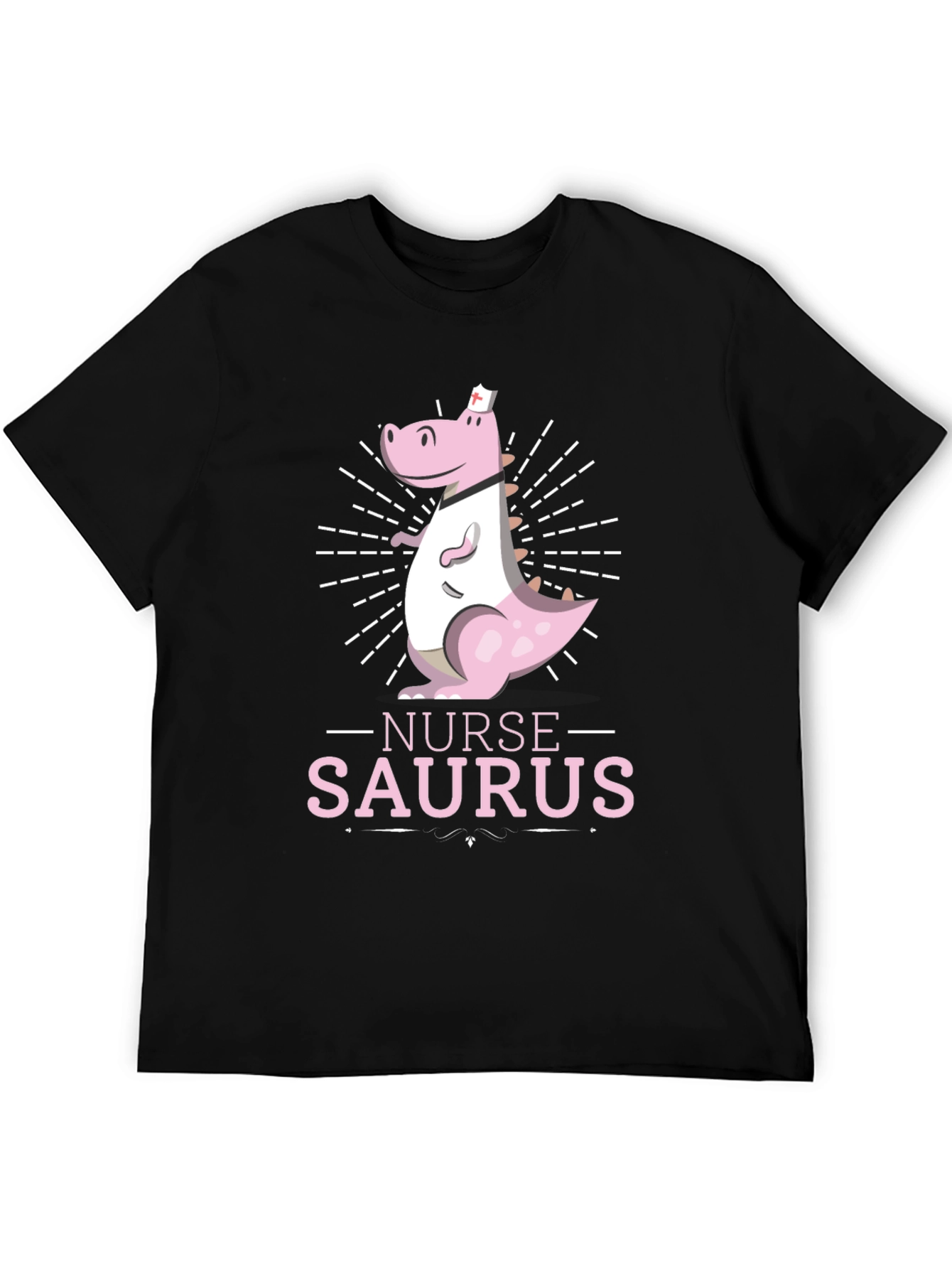 Black Nurse-Saurus T-Shirt - Dinosaur Nurse Apparel view 5