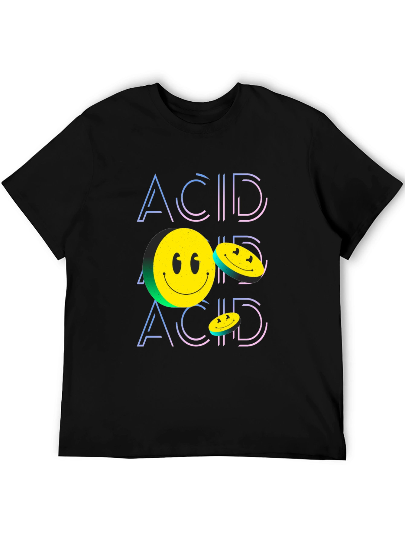 Black Acid Smiley Face Black Graphic Tee view 5