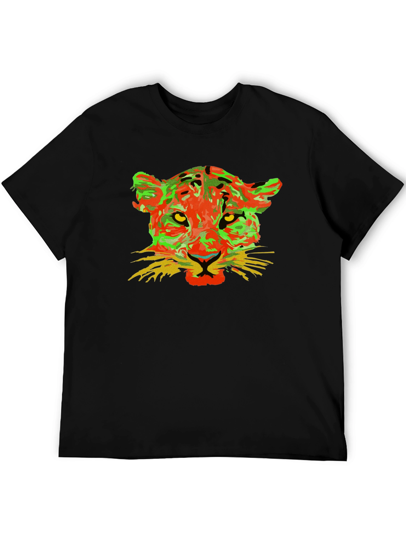 Black Colorful Leopard Graphic Black T-Shirt view 5