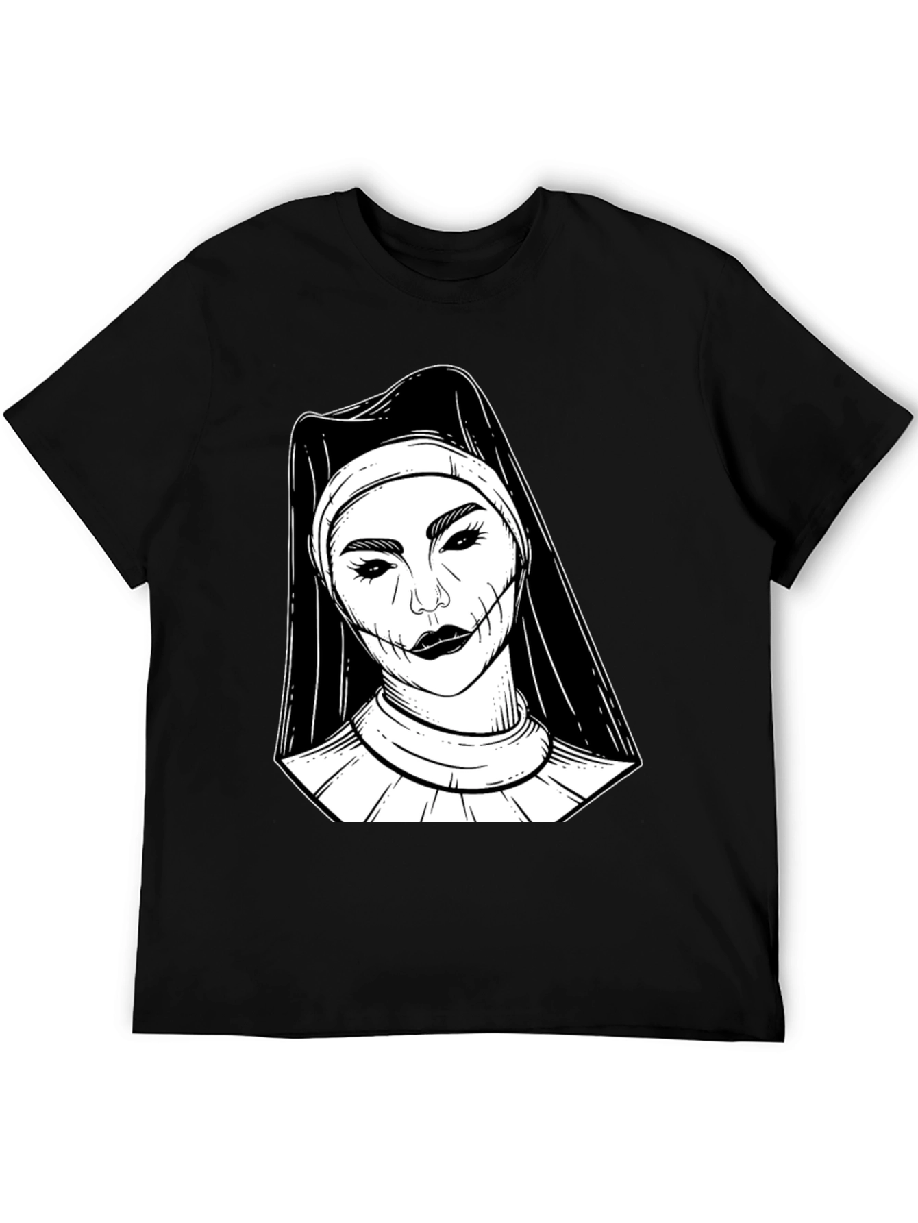 Black Creepy Nun Graphic Tee - Black Cotton Blend Shirt view 5