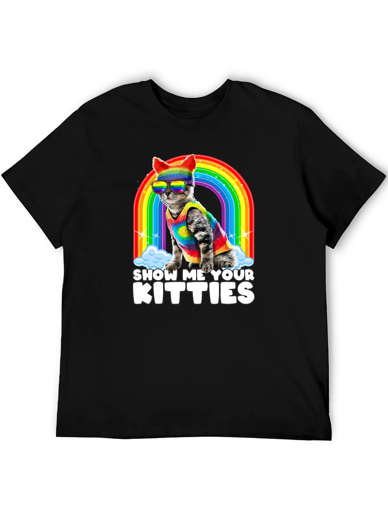 Black Show Me Your Kitties Pride T-Shirt view 5