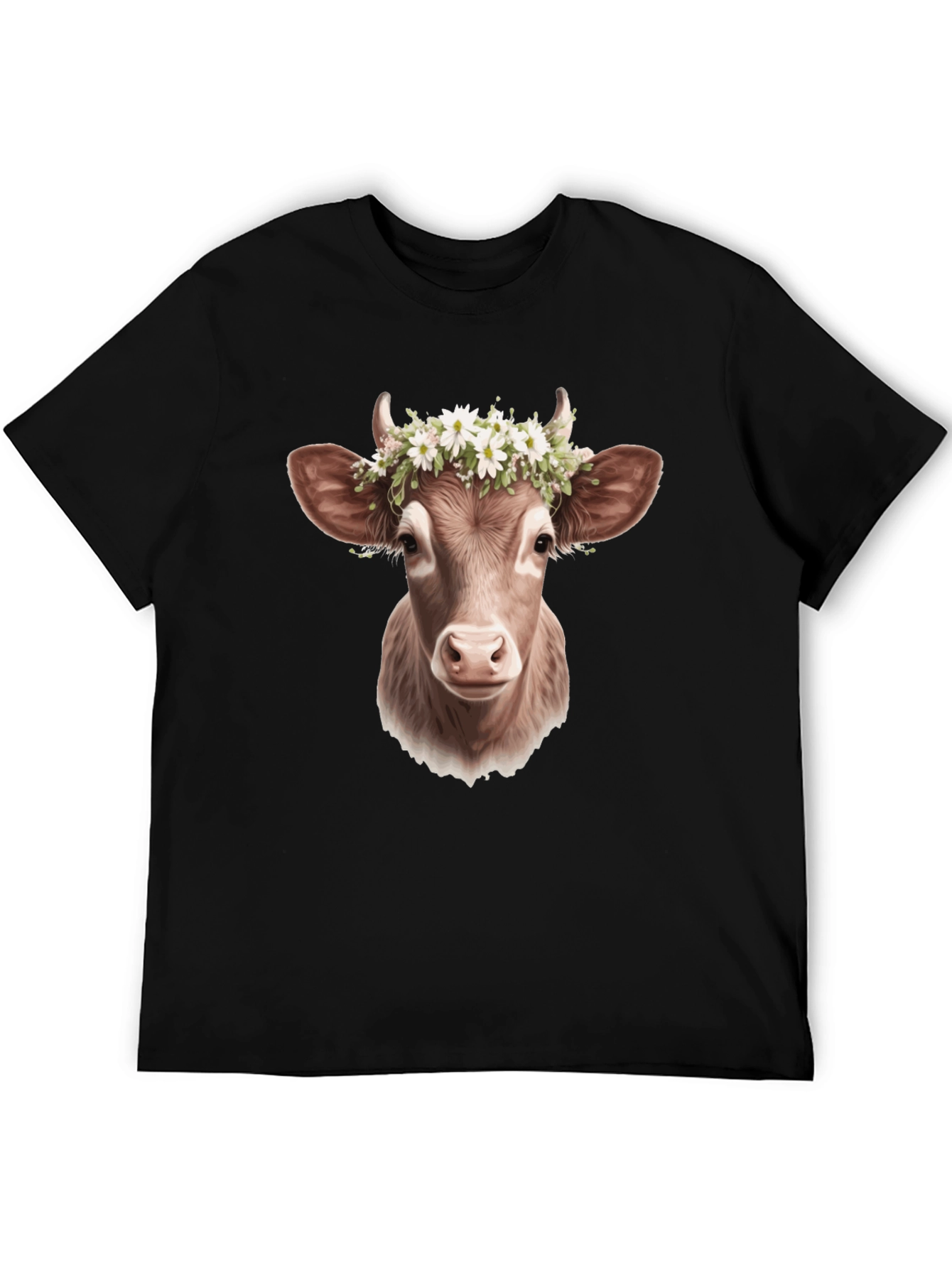Black Cow with Flower Crown T-Shirt view 5