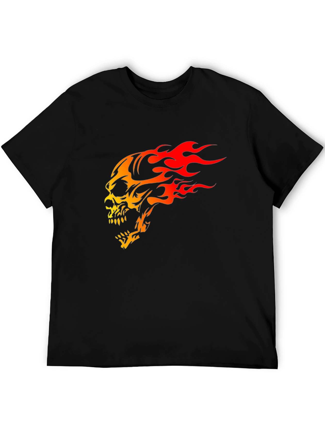 Black Flaming Skull Graphic Print Black T-Shirt view 5