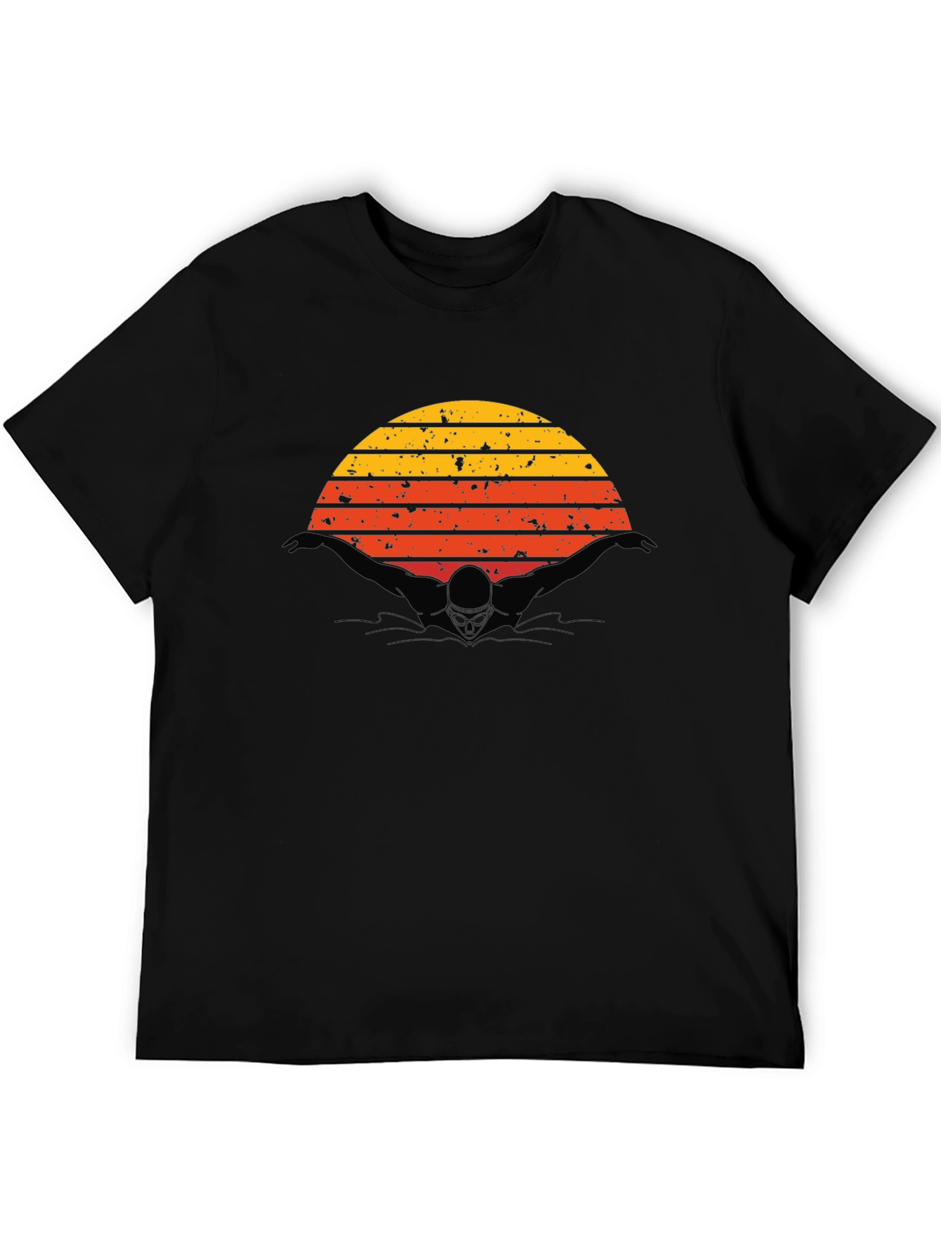 Black Vintage Sunset Swimmer Black T-Shirt view 5