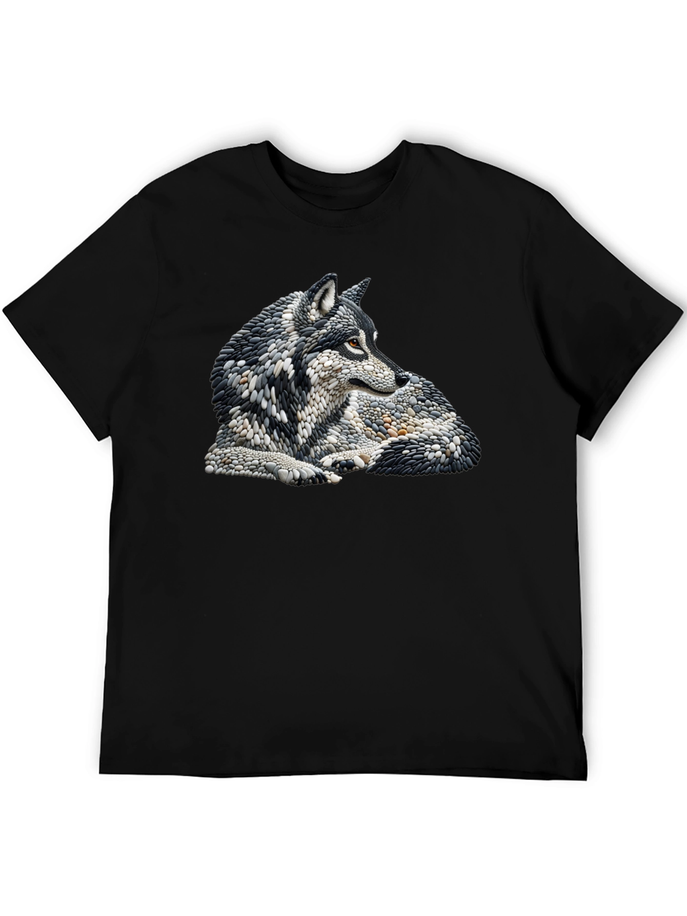 Black Wolf Art Graphic Print Black T-Shirt view 5