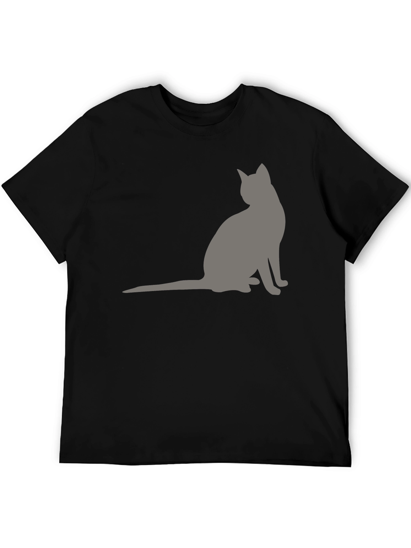 Black Men's Black T-Shirt with Grey Cat Silhouette view 5