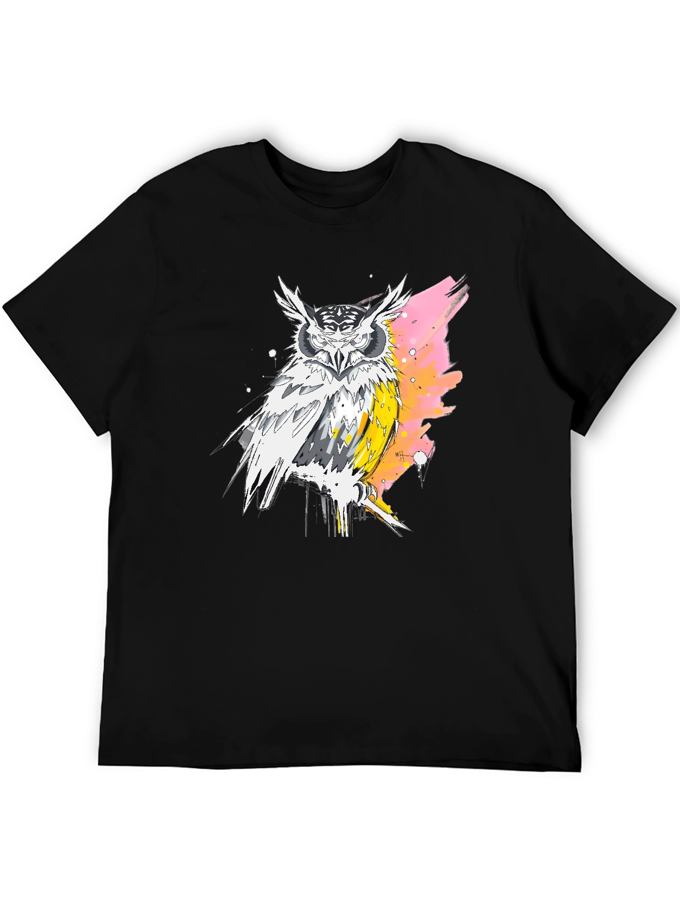 Black Owl Graphic Print Black T-Shirt for Men view 5
