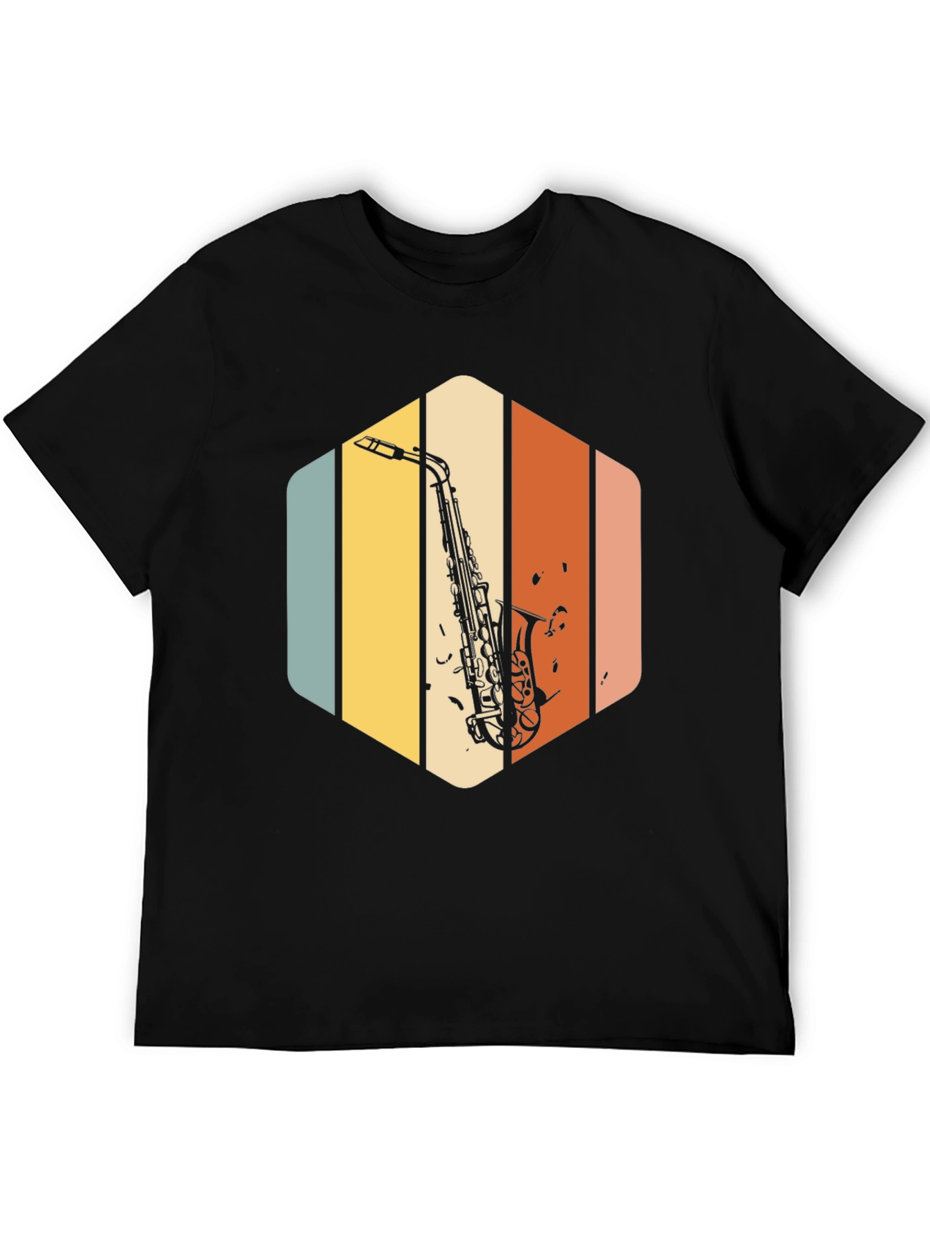Black Retro Saxophone T-Shirt - Vintage Style Music Tee view 5