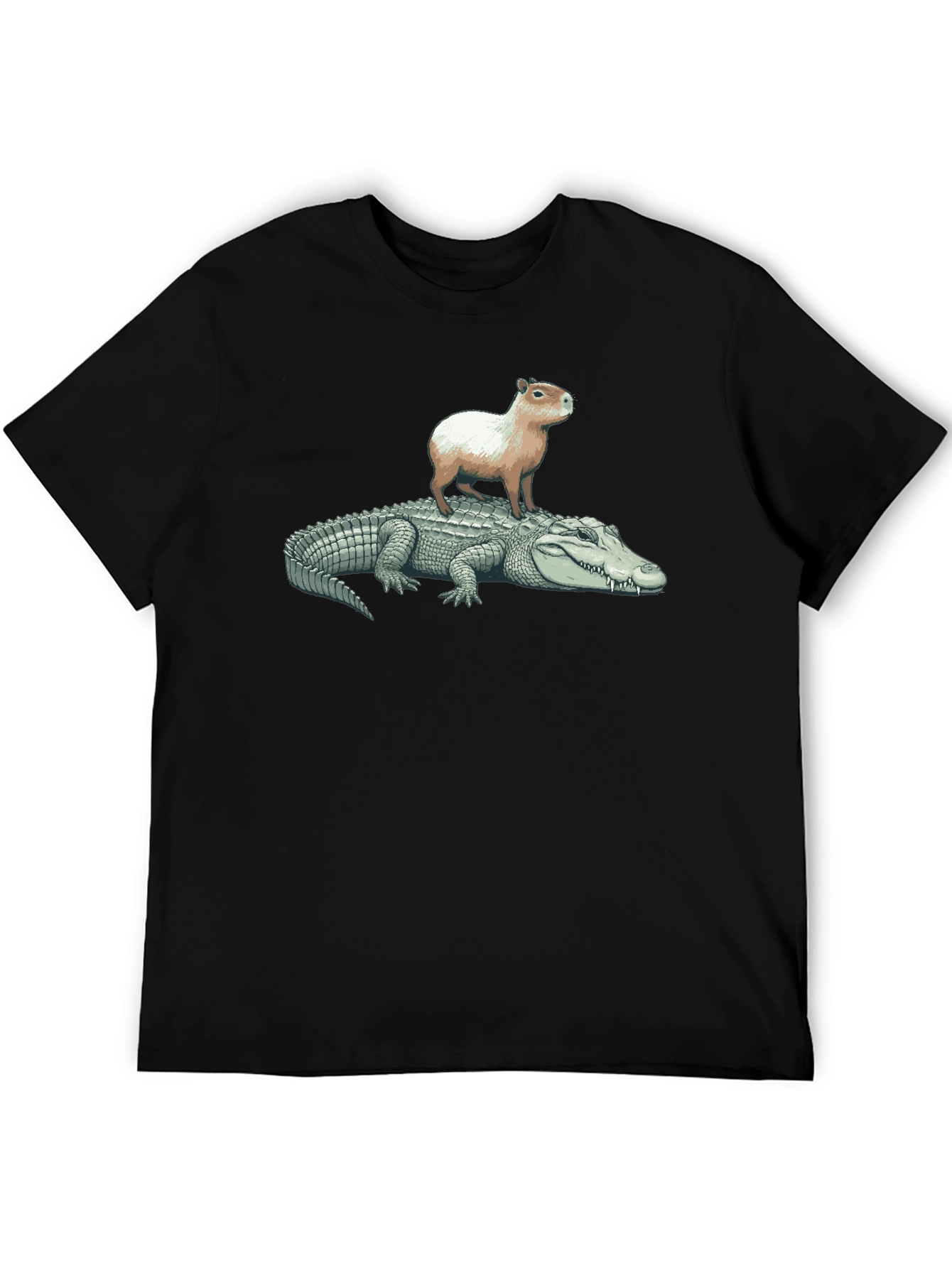 Black Capybara Riding Alligator T-Shirt view 5