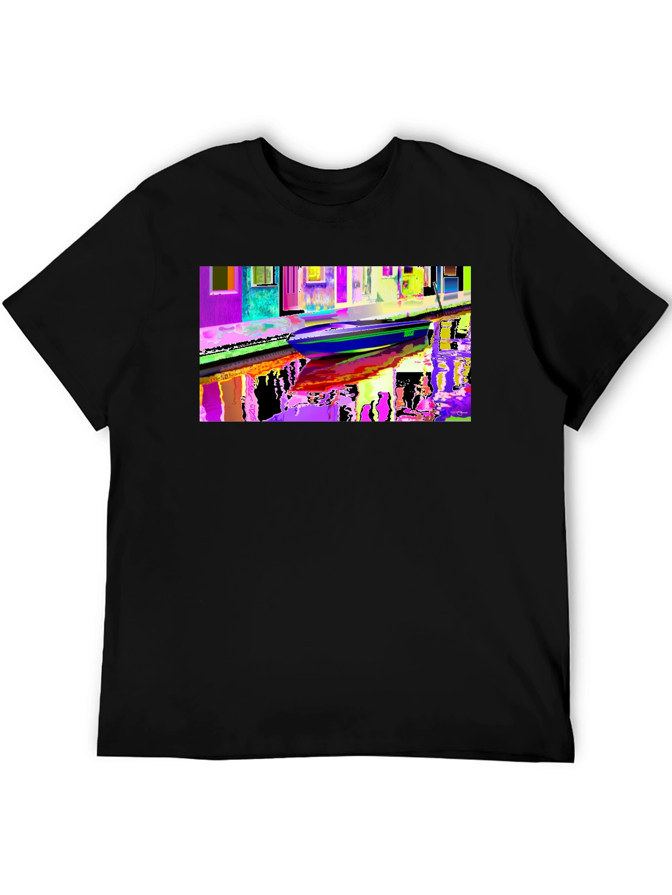 Black Colorful Venice Scene Graphic Black T-Shirt view 5
