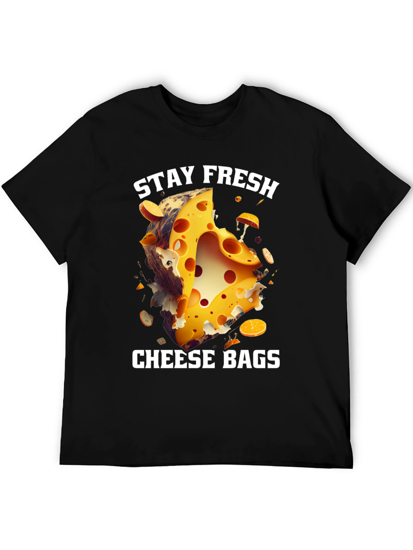 Black Stay Fresh Cheese Bags T-Shirt view 5