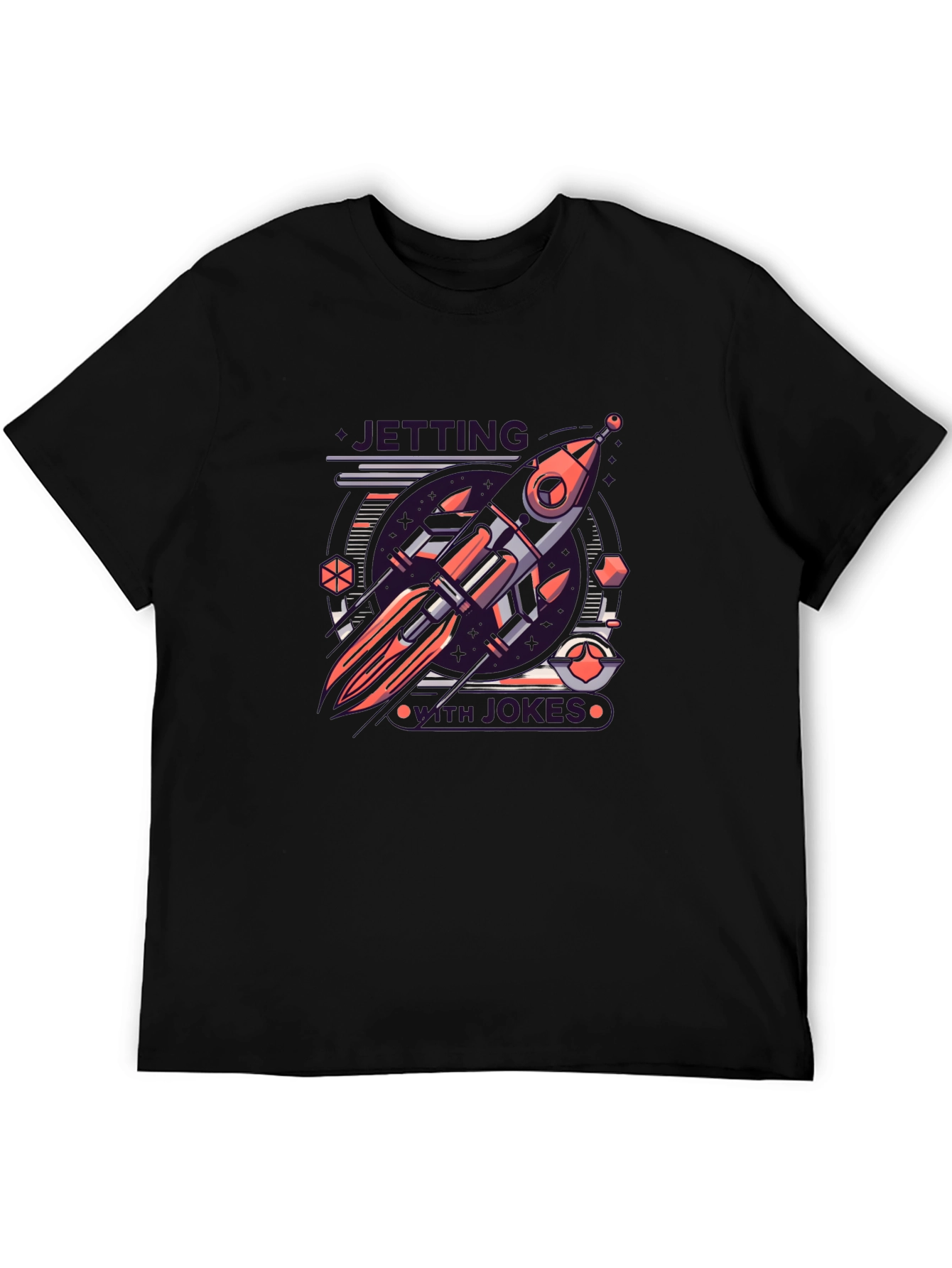 Black Retro Rocket Graphic Tee - Black Cotton Blend T-Shirt view 5