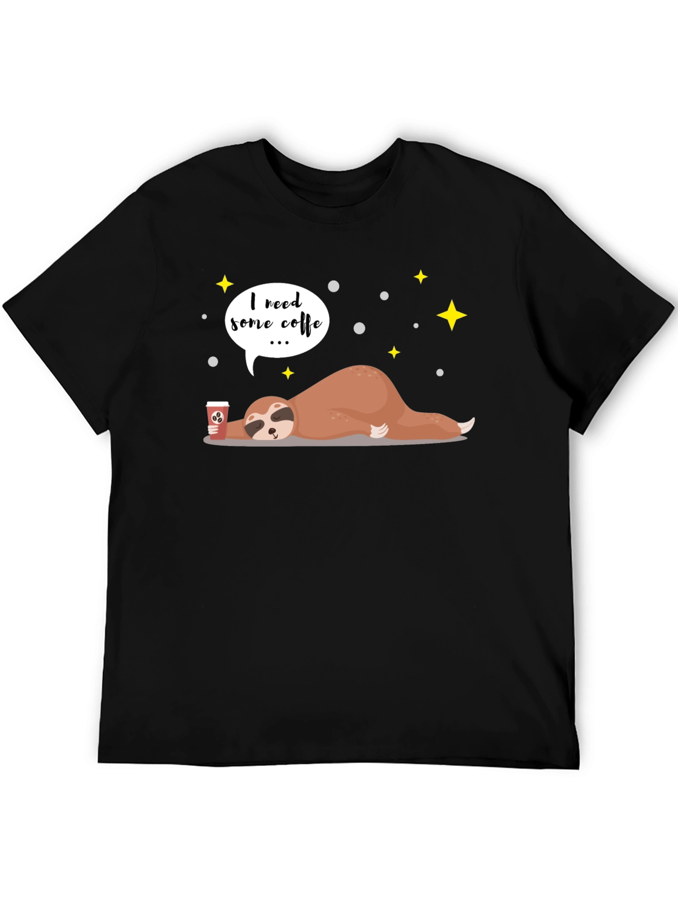 Black I Need Coffee Sloth Graphic T-Shirt view 5