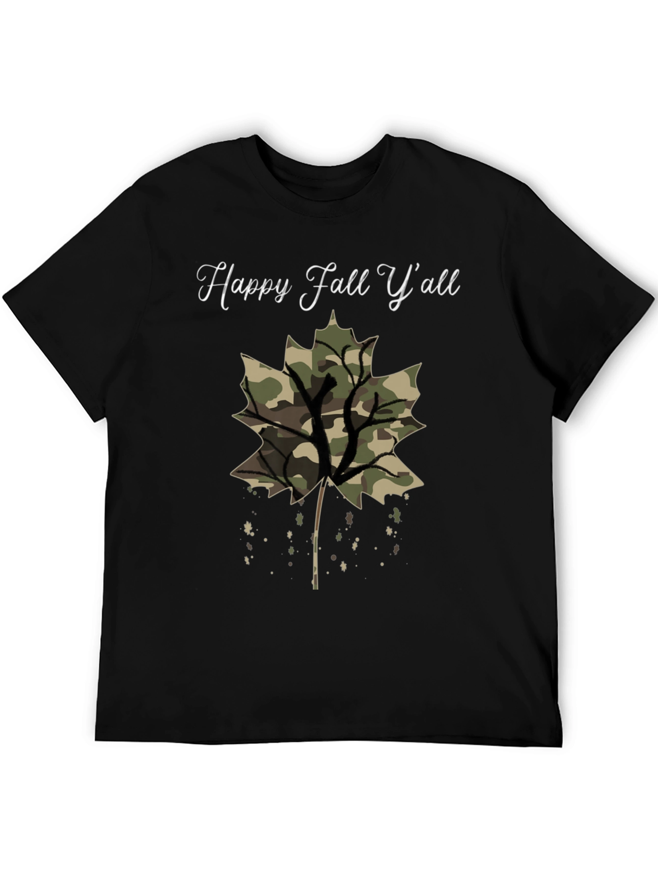 Black Happy Fall Y'all Camo Leaf T-Shirt view 5