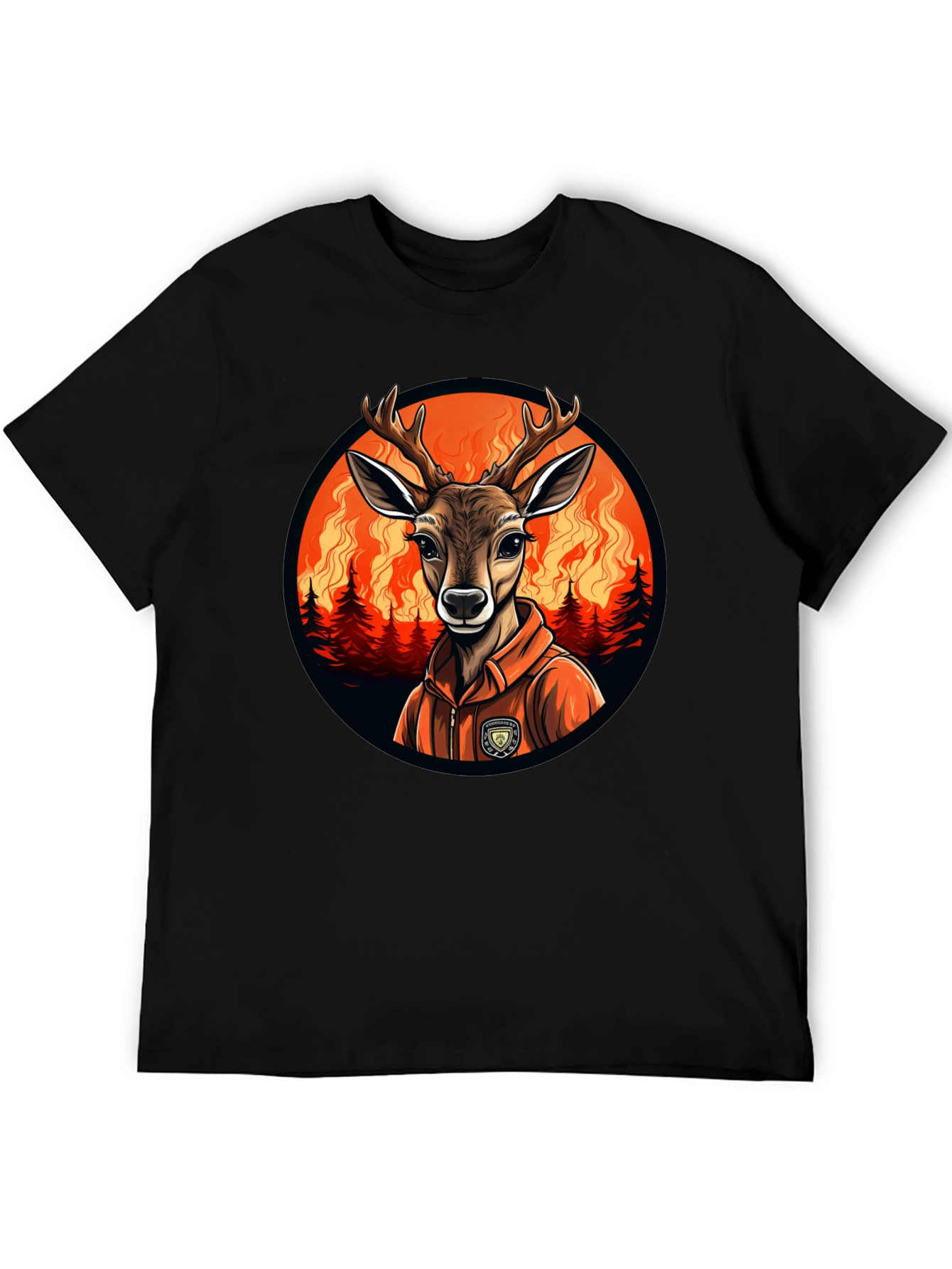 Black Deer Wildfire T-Shirt - Unique Graphic Tee view 5