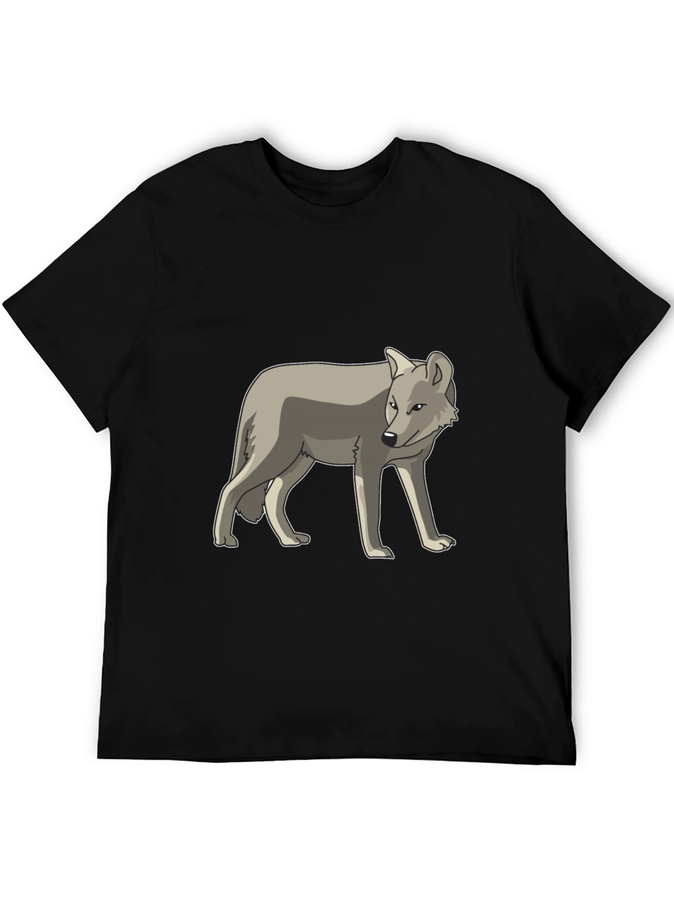 Black Cool Gray Wolf Graphic Black T-Shirt view 5