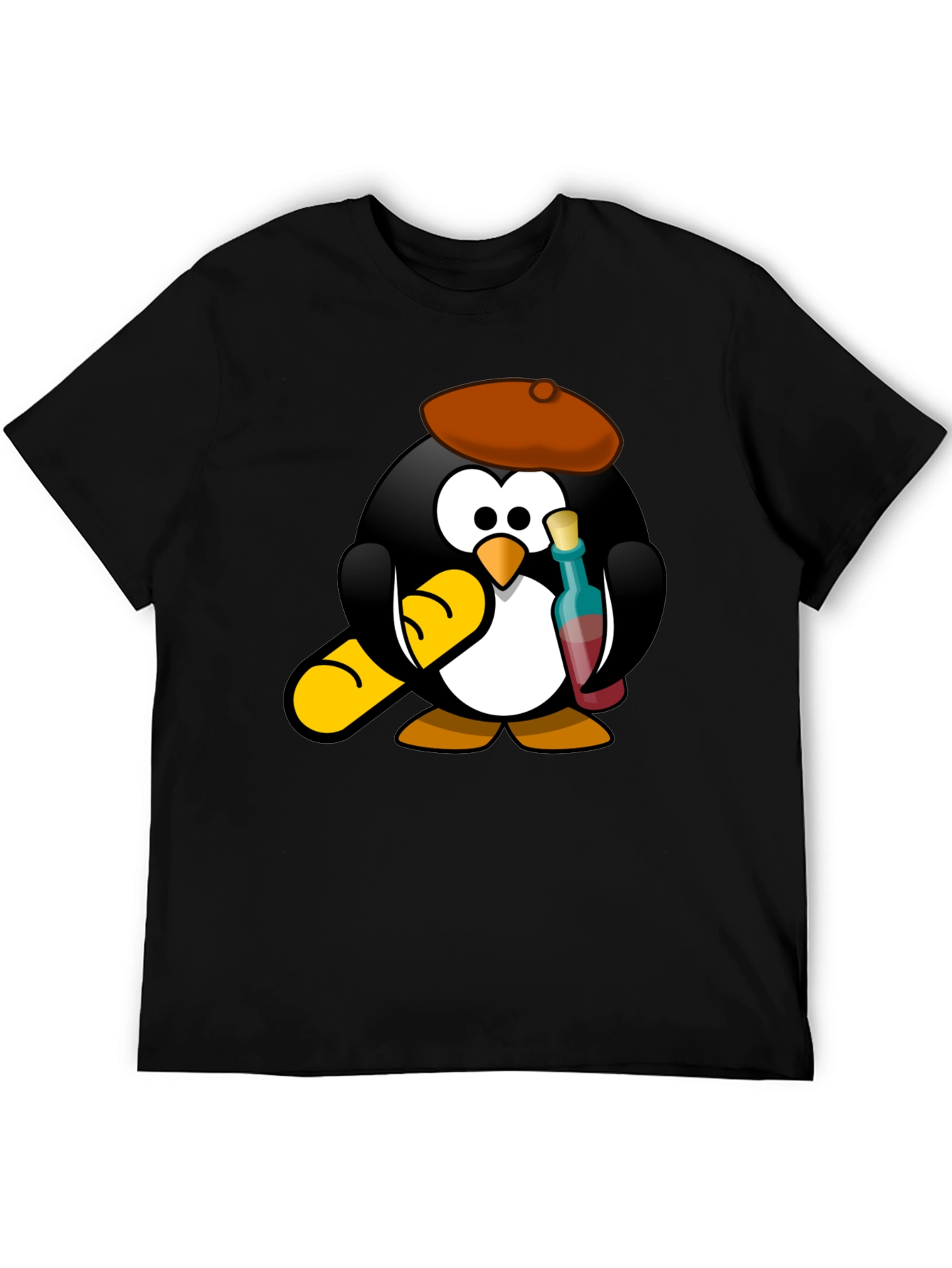 Black Wine Lover Penguin Black T-Shirt view 5