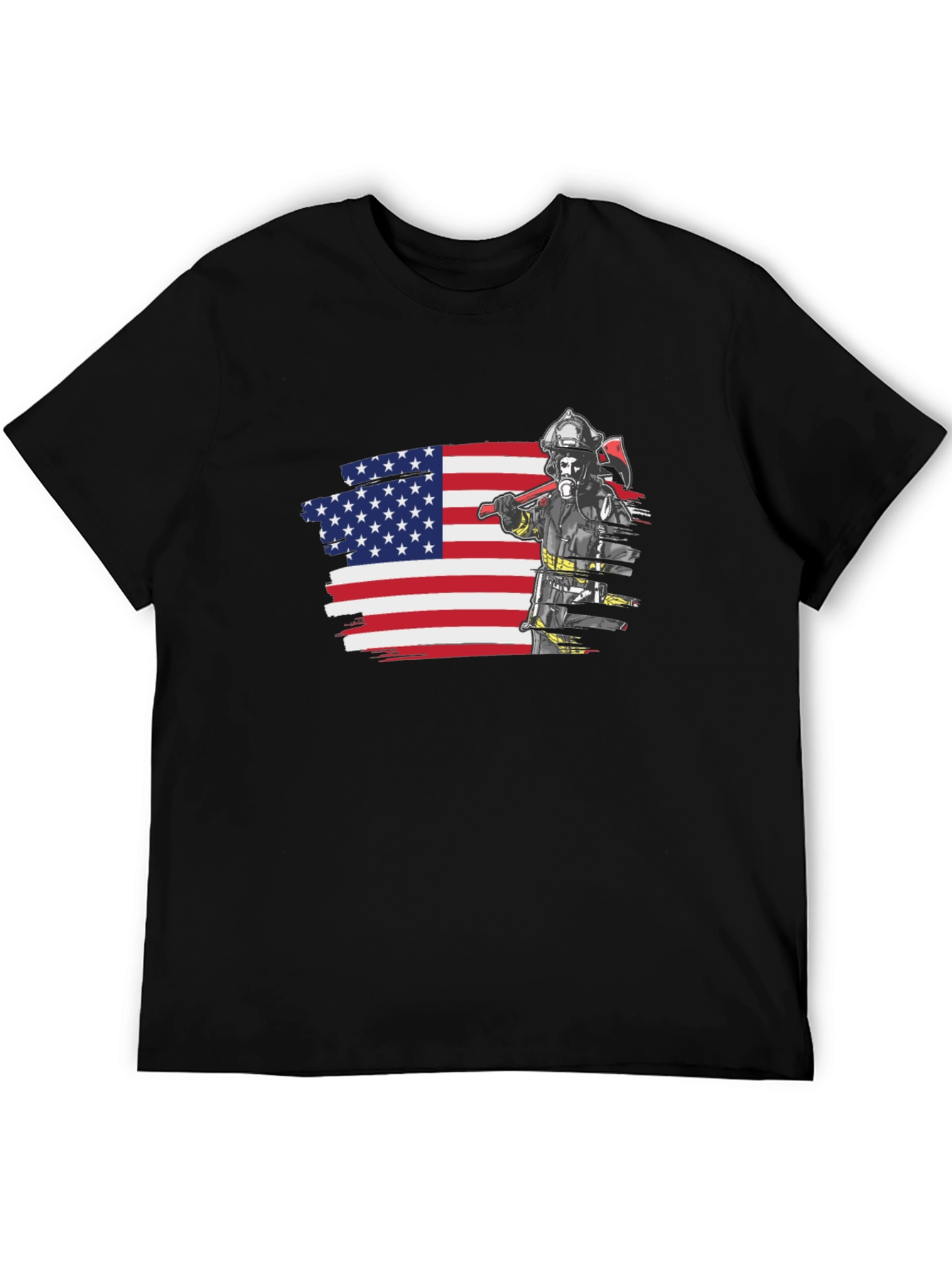 Black Firefighter USA Flag Graphic Tee view 5