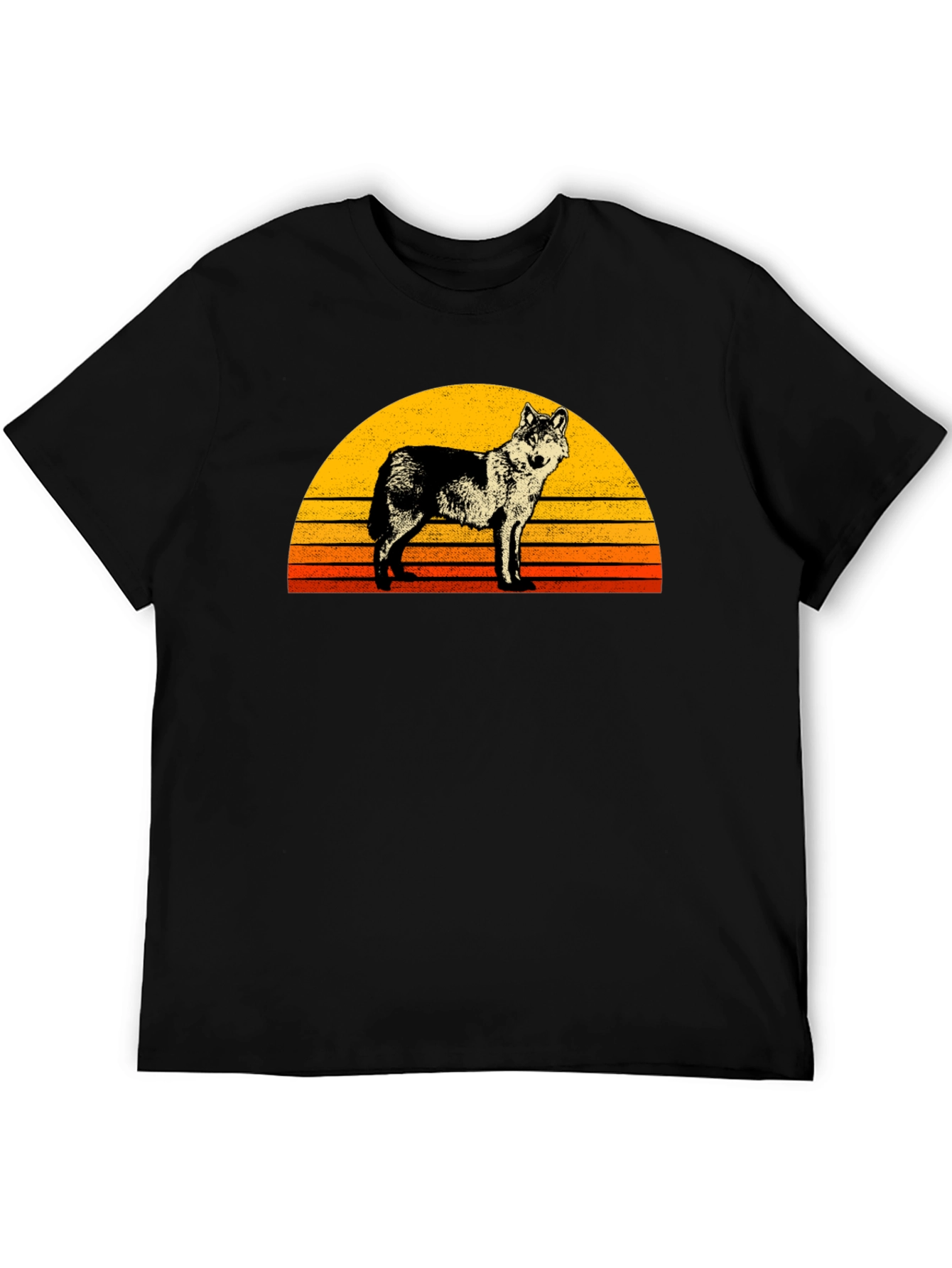 Black Retro Wolf Sunset Graphic Tee - Black view 5