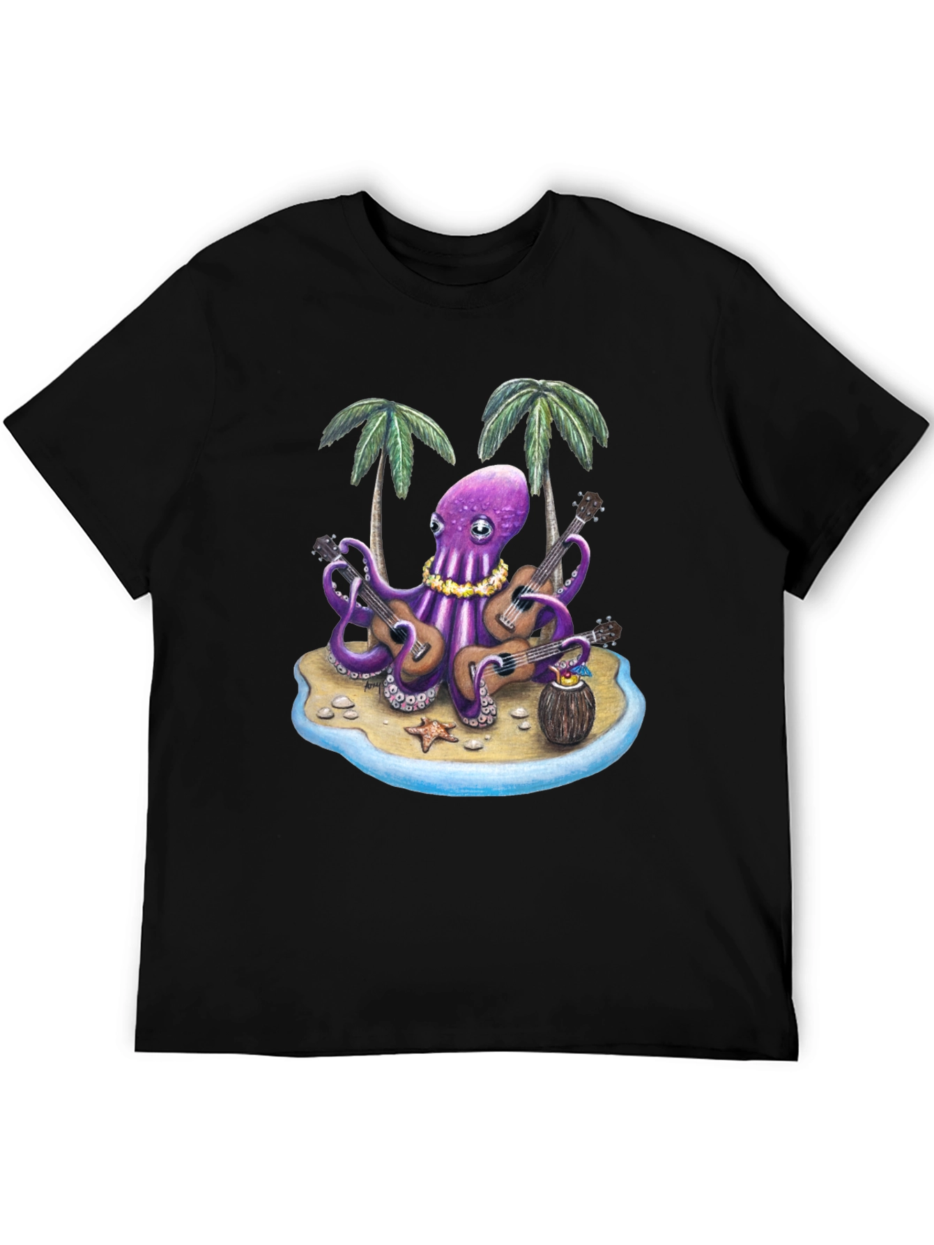 Black Musical Octopus Hawaiian T-Shirt view 5