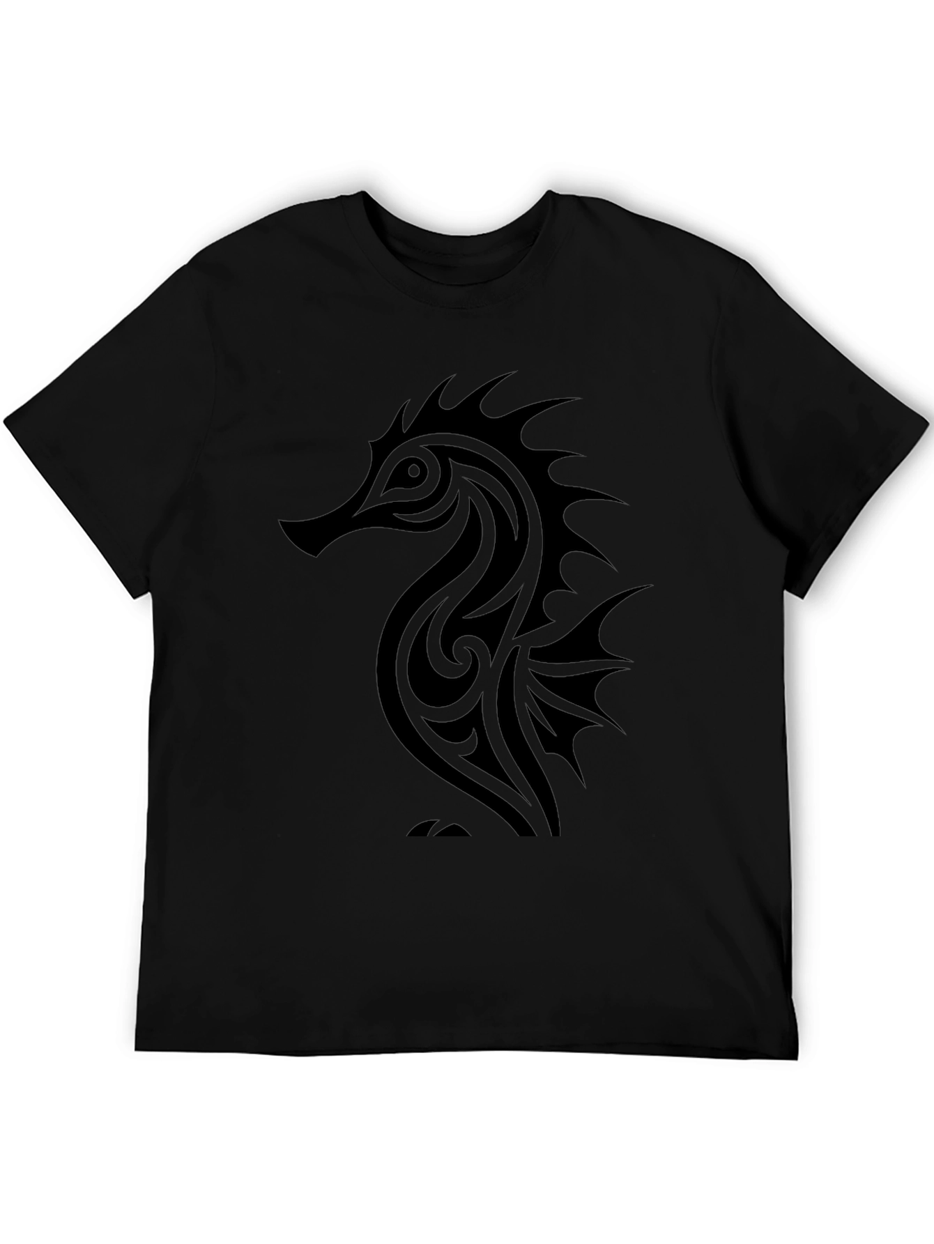 Black Men's Black Seahorse Graphic T-Shirt view 5