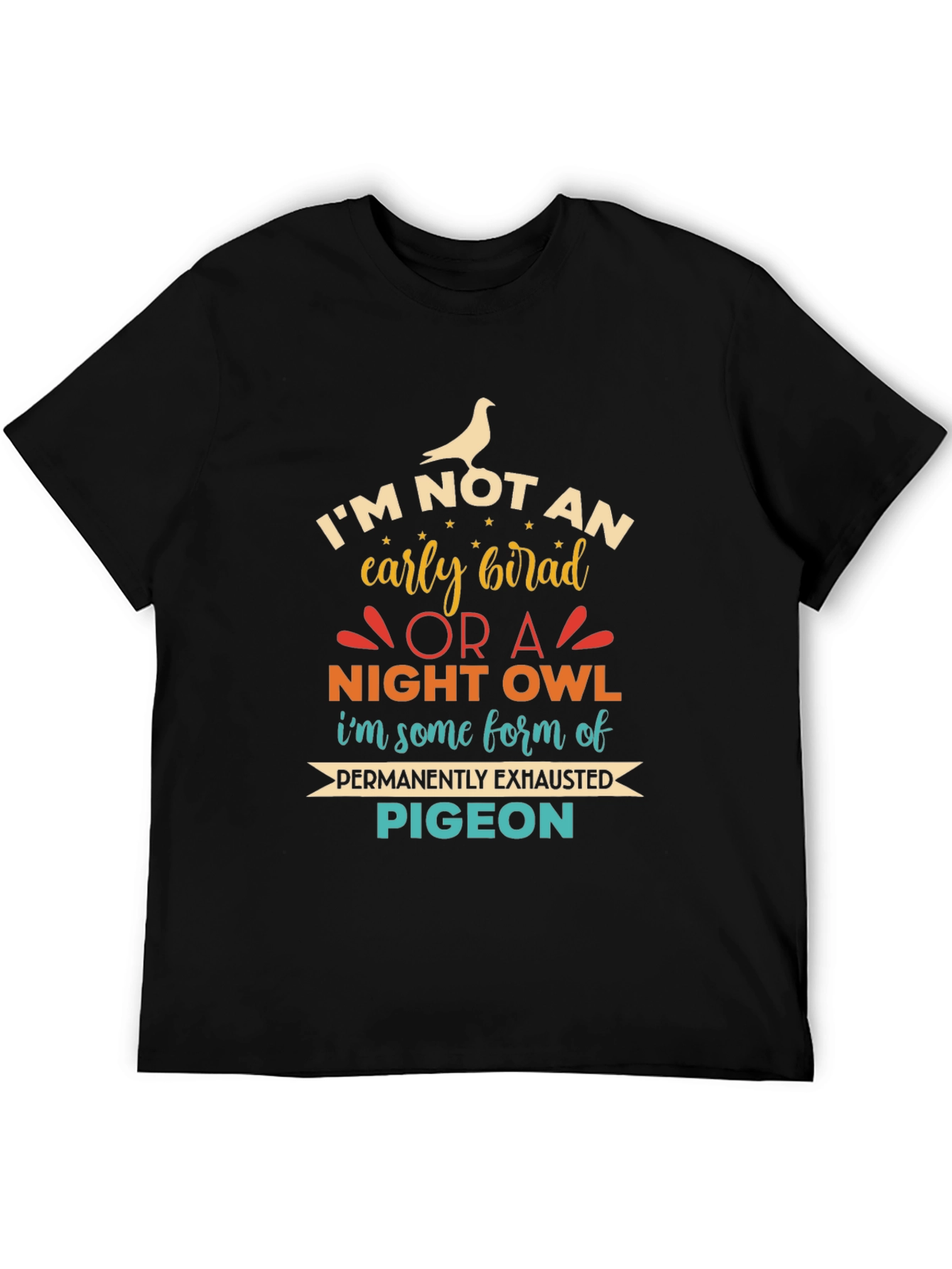 Black Funny Exhausted Pigeon Graphic T-Shirt view 5
