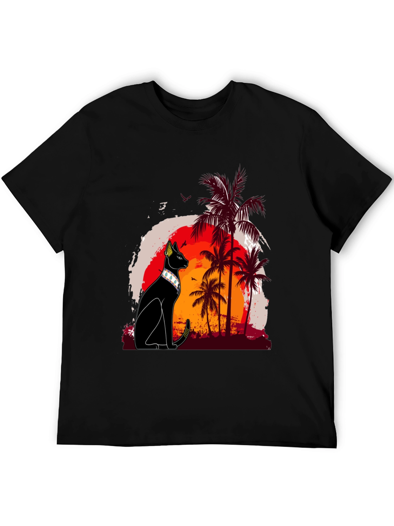 Black Egyptian Cat Palm Sunset Graphic Tee view 5
