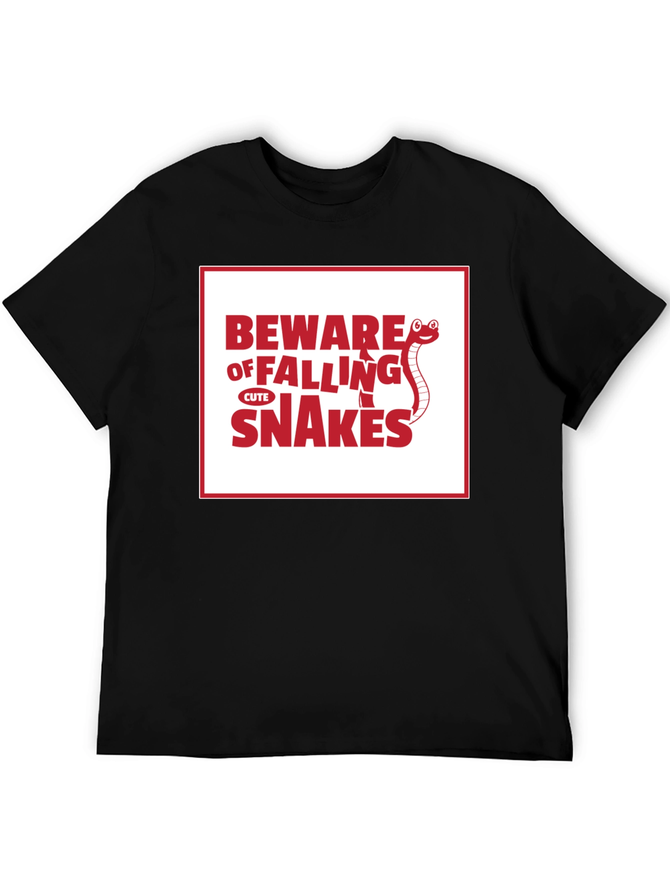 Black Beware of Falling Cute Snakes Graphic T-Shirt view 5