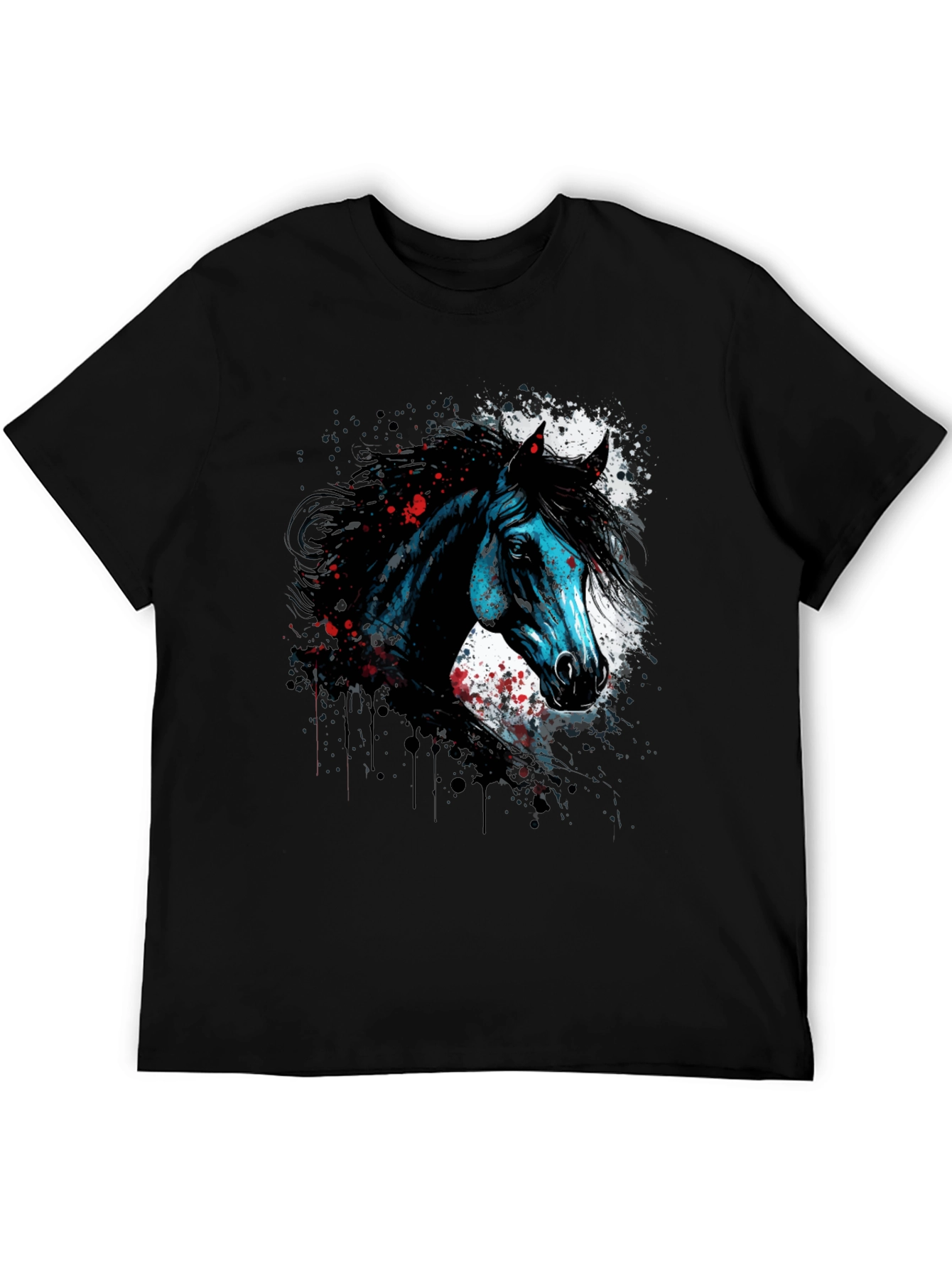 Black Horse Graphic Print T-Shirt, Men's Black Tee view 5