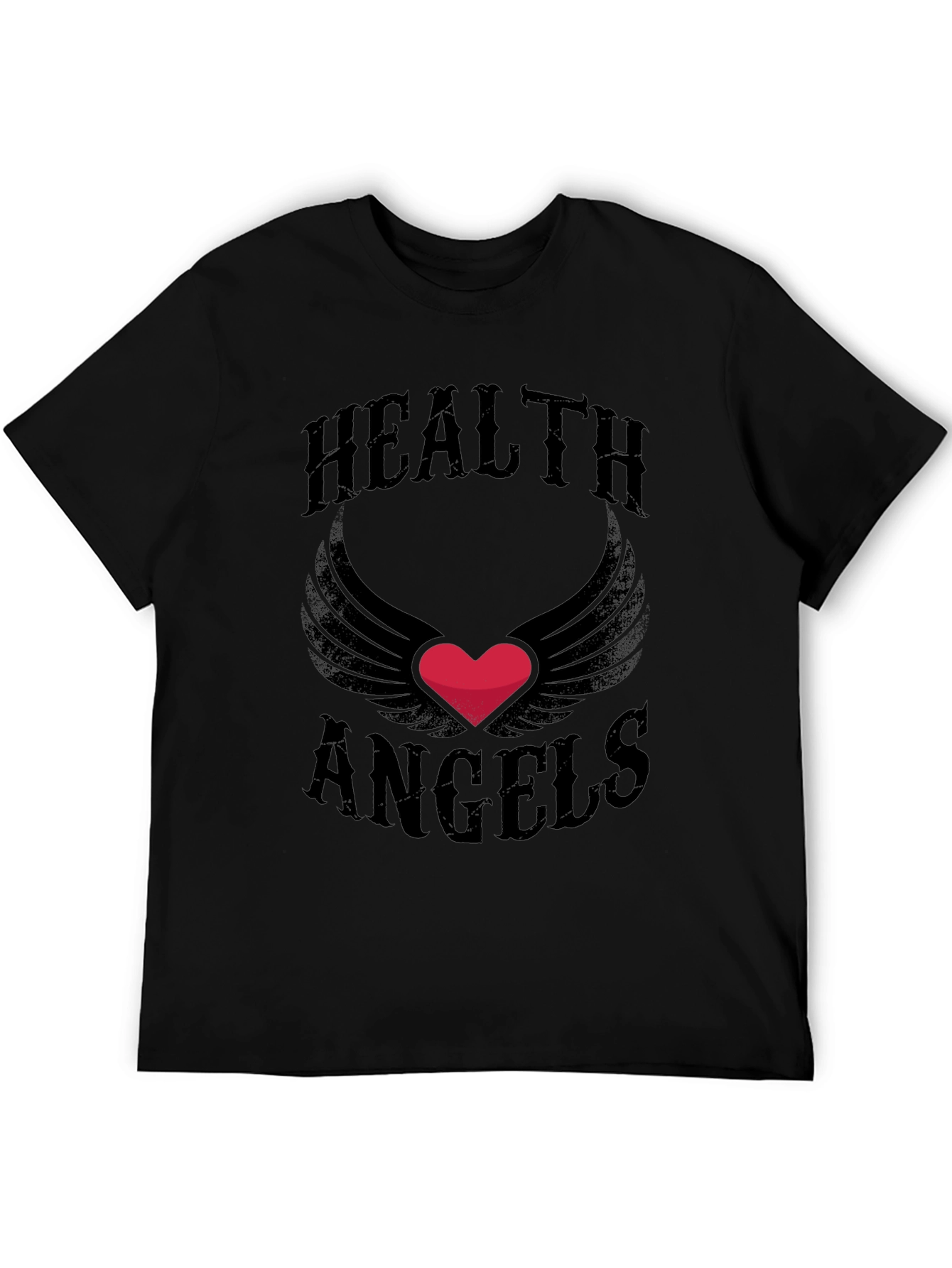 Black Health Angels T-Shirt - Graphic Heart Wings Tee view 5