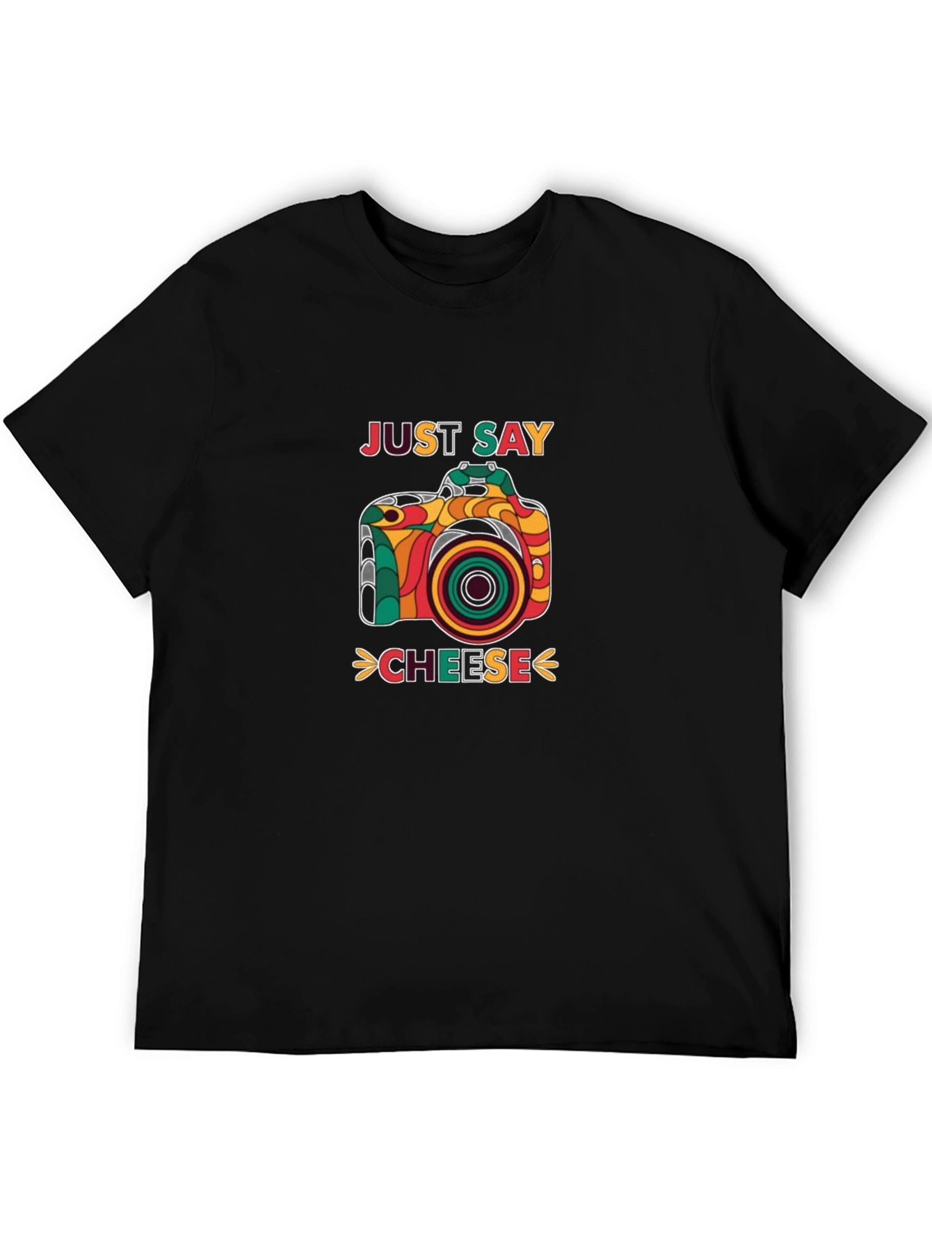 Black Just Say Cheese Retro Camera Graphic T-Shirt view 5