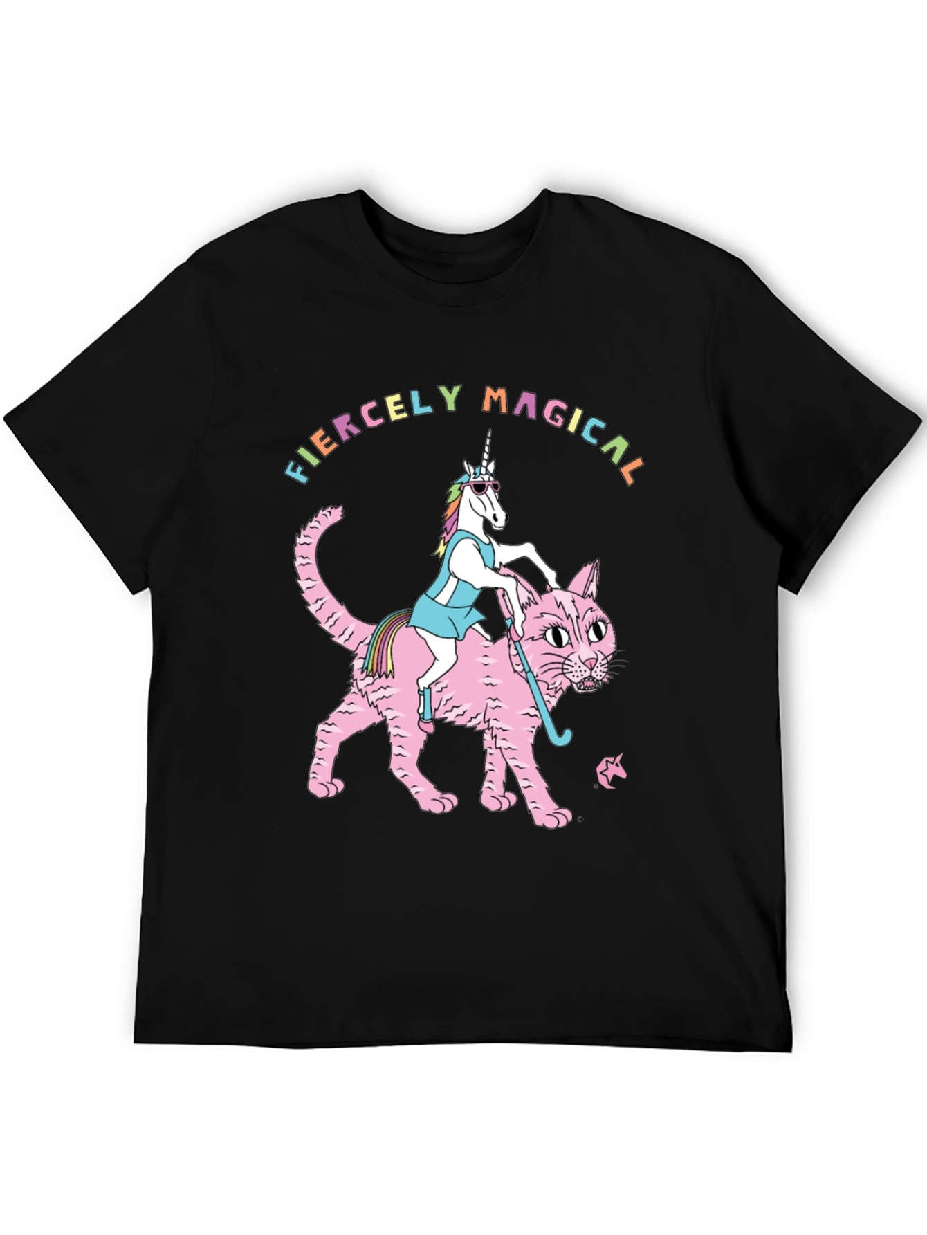 Black Fiercely Magical Unicorn Riding Cat Graphic Tee view 5
