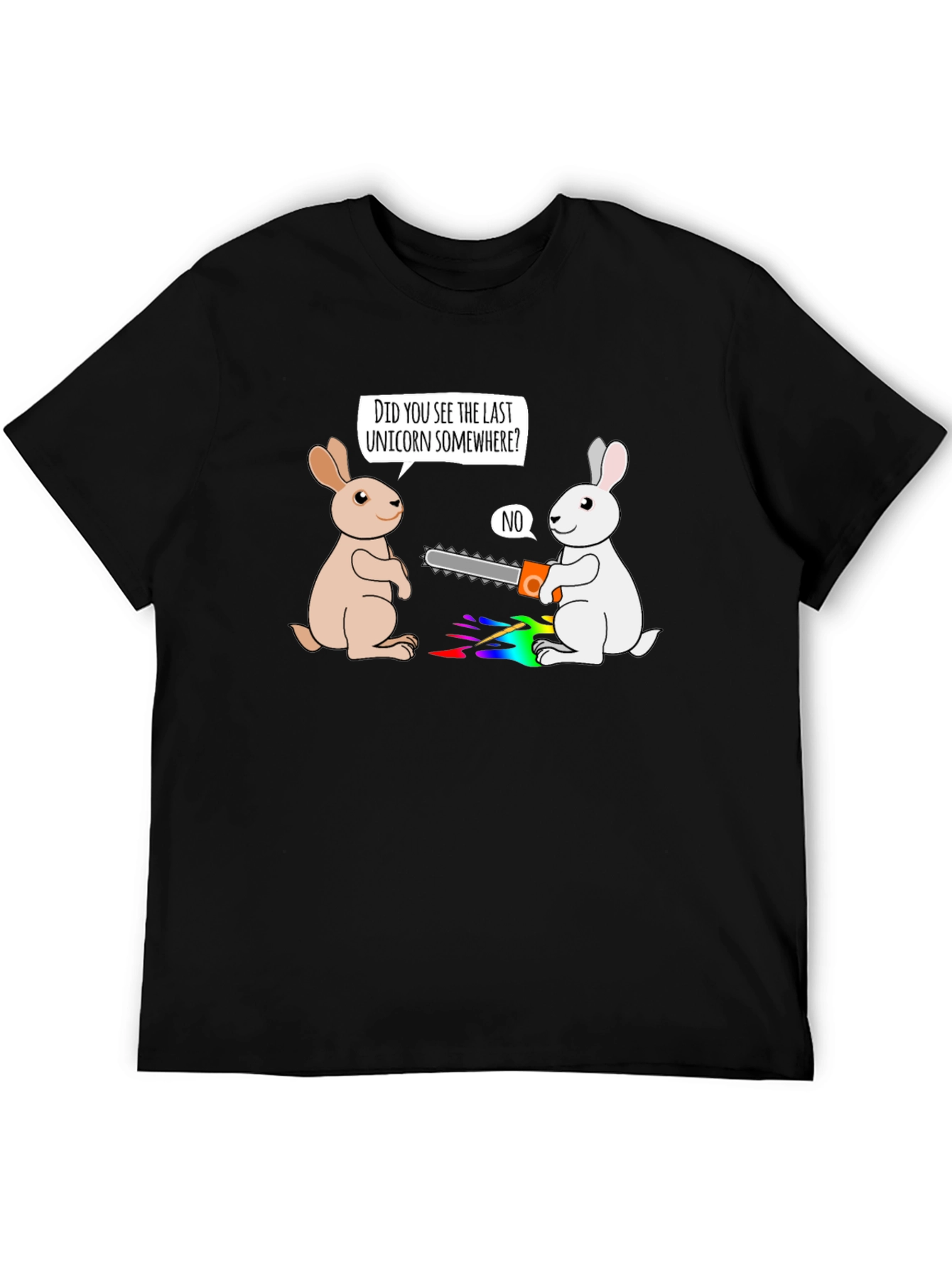Black Funny Unicorn Rabbit Chainsaw Graphic Tee view 5