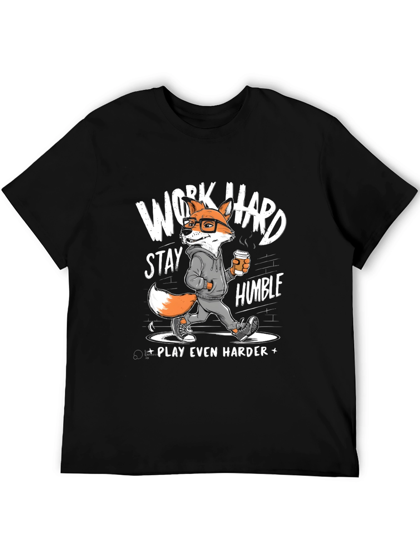 Black Work Hard Stay Humble Fox Graphic Tee view 5