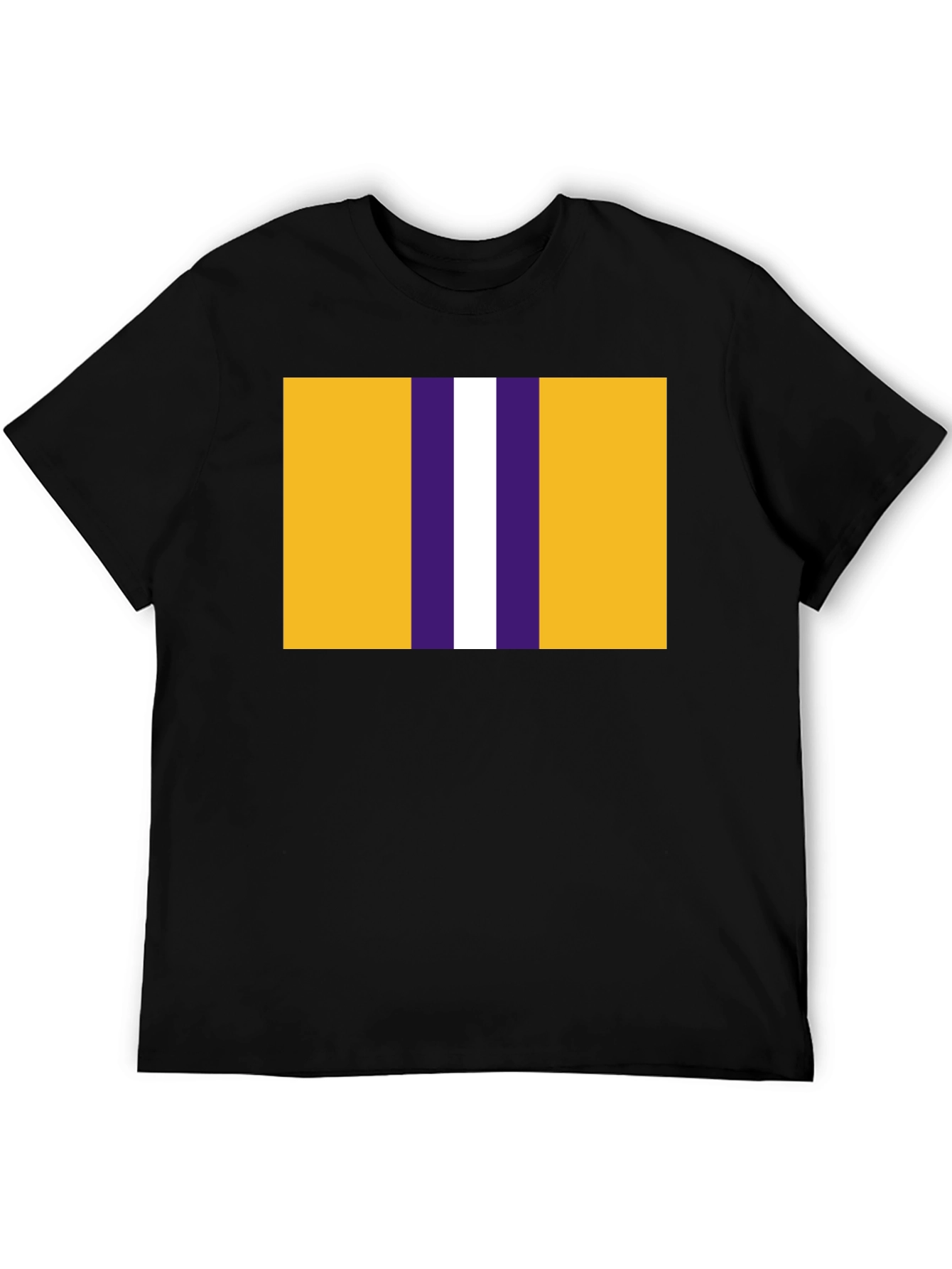 Black Striped Graphic T-Shirt - Gold, Purple, and White Design view 5