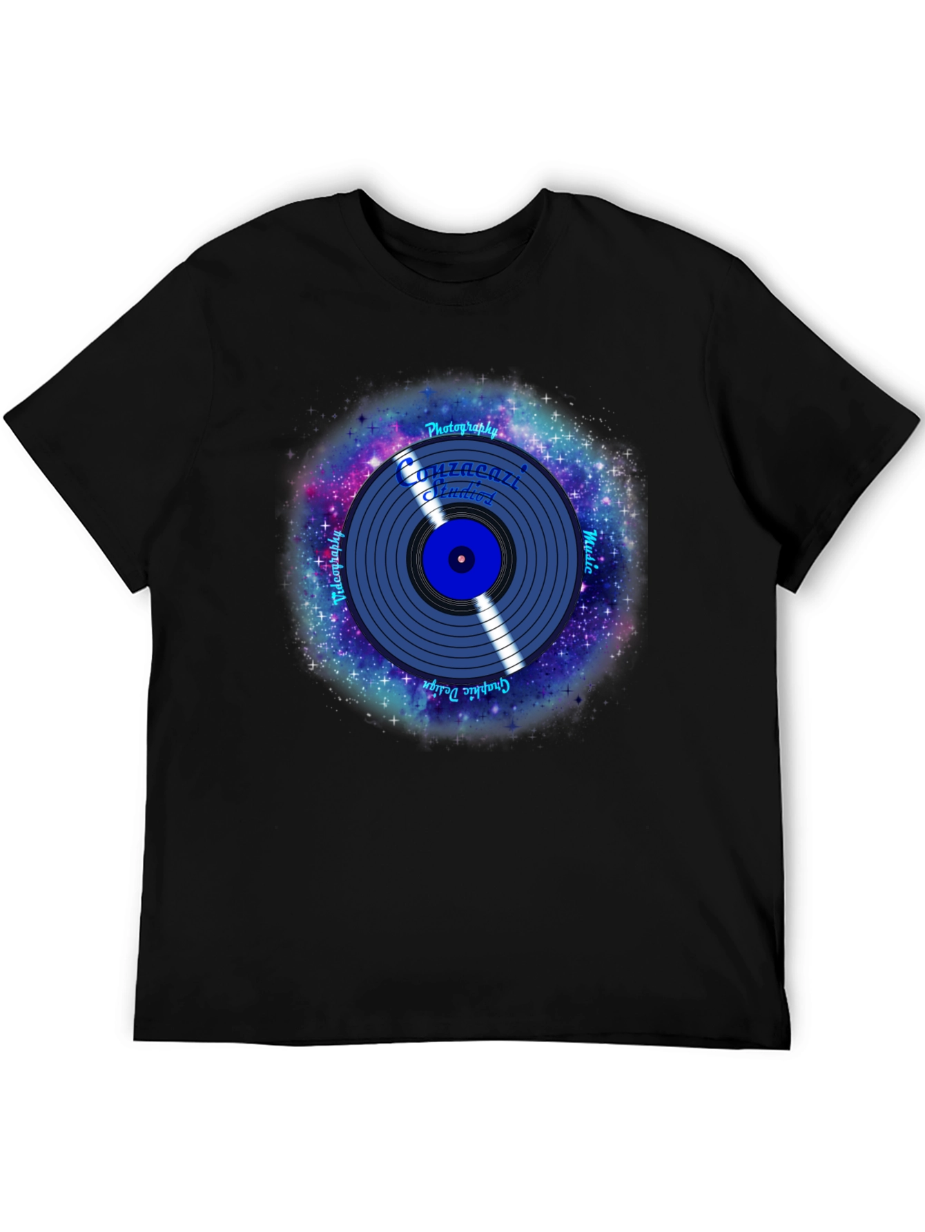 Black Galaxy Vinyl Record Graphic T-Shirt view 5