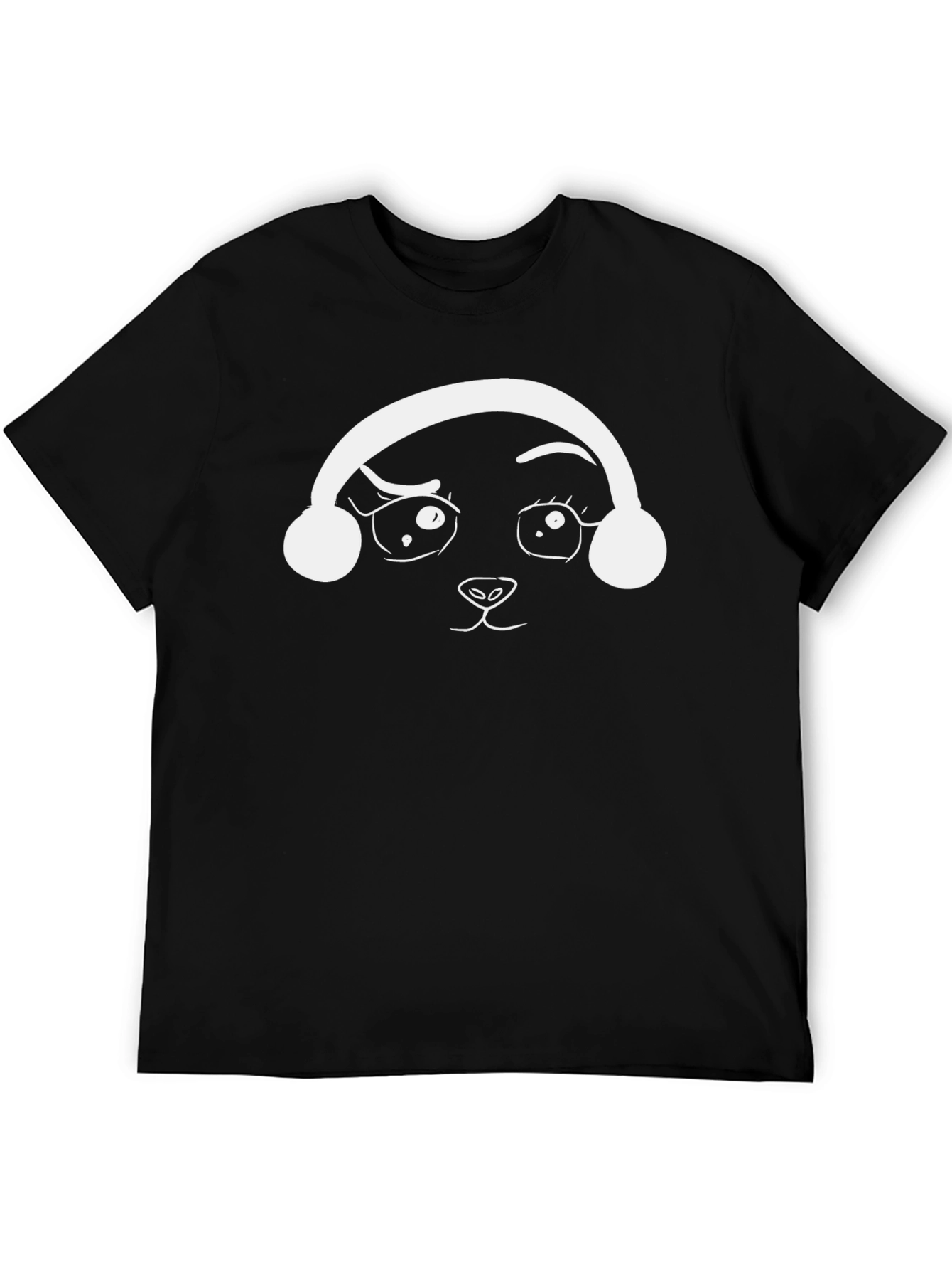 Black Cute Animal with Headphones Graphic T-Shirt view 5