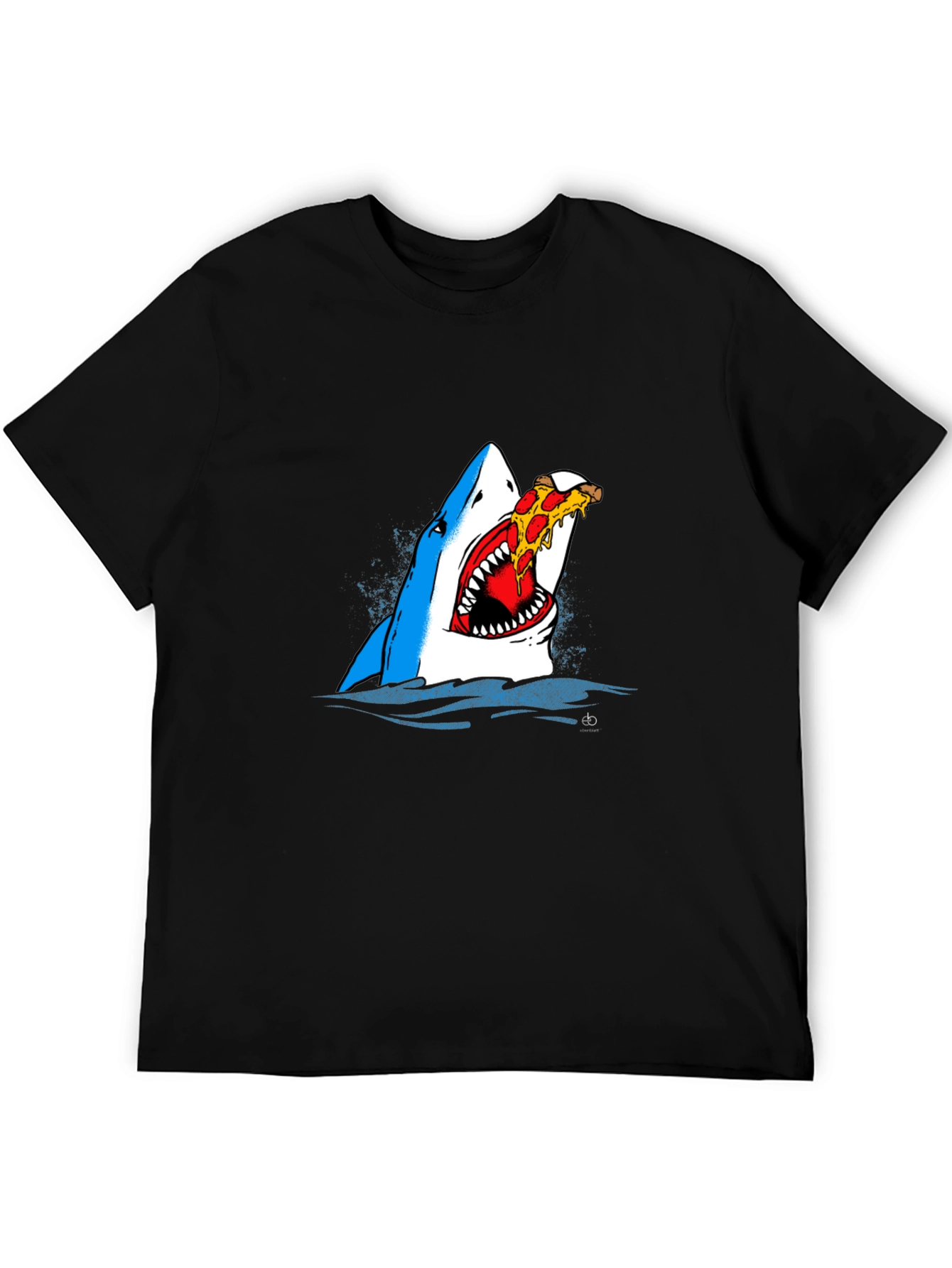 Black Shark Eating Pizza Graphic Tee - Novelty T-Shirt view 5