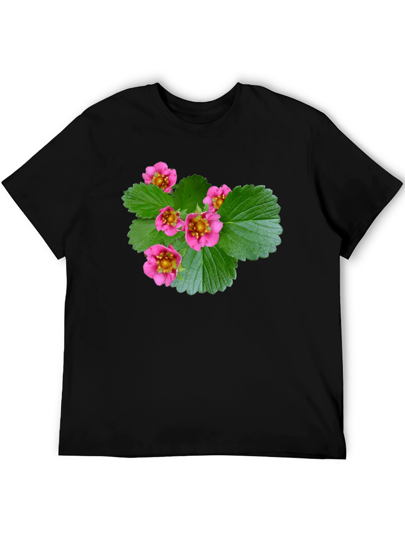 Black Floral Print Black T-Shirt - Nature Inspired Design view 5