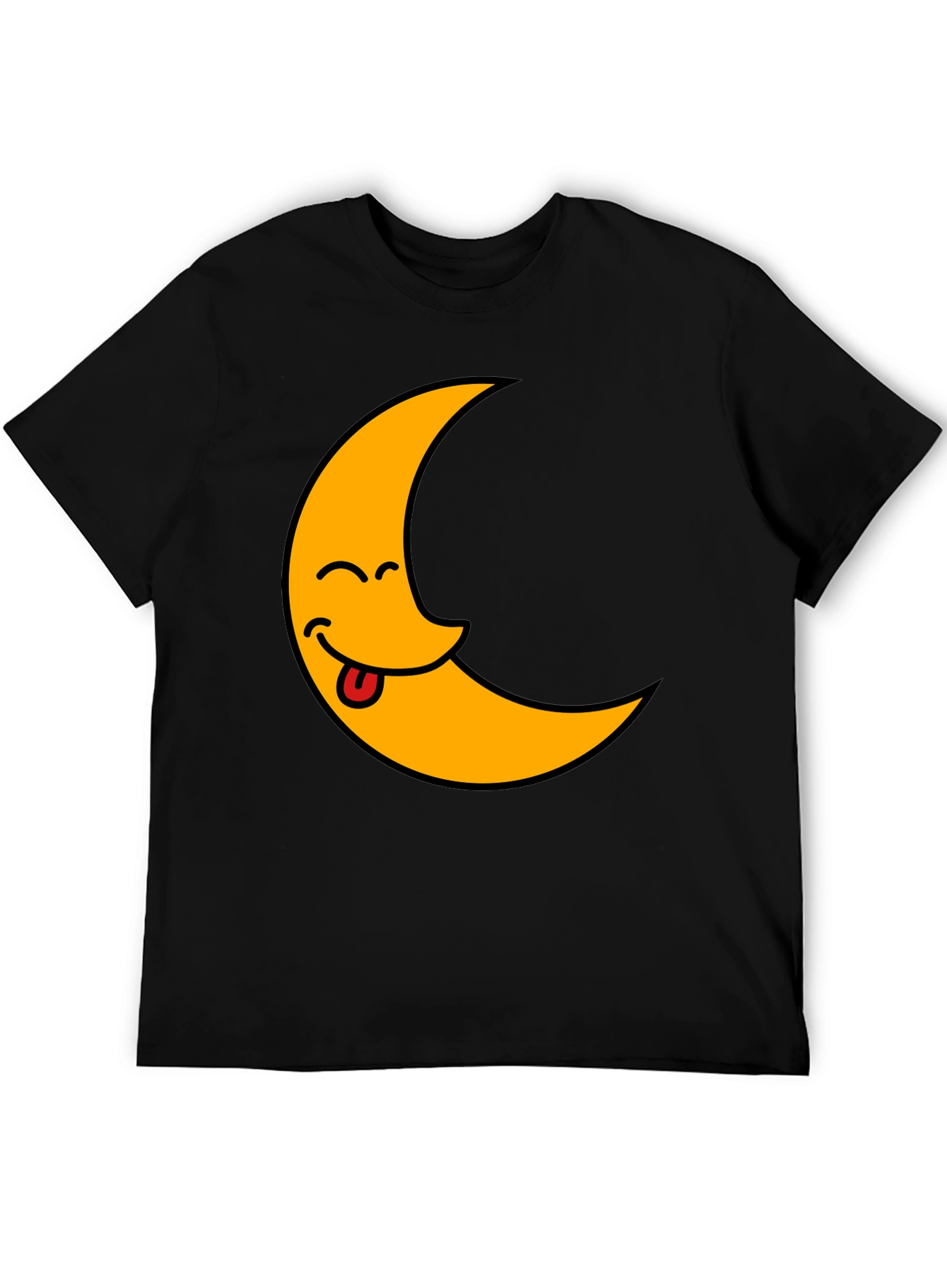 Black Funny Crescent Moon Tongue T-Shirt view 5