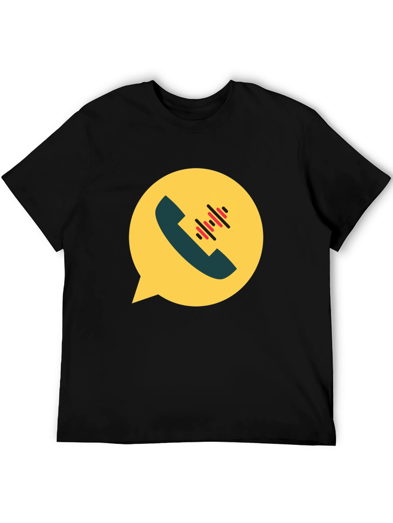 Black Modern Black T-Shirt with Phone Call Graphic view 5