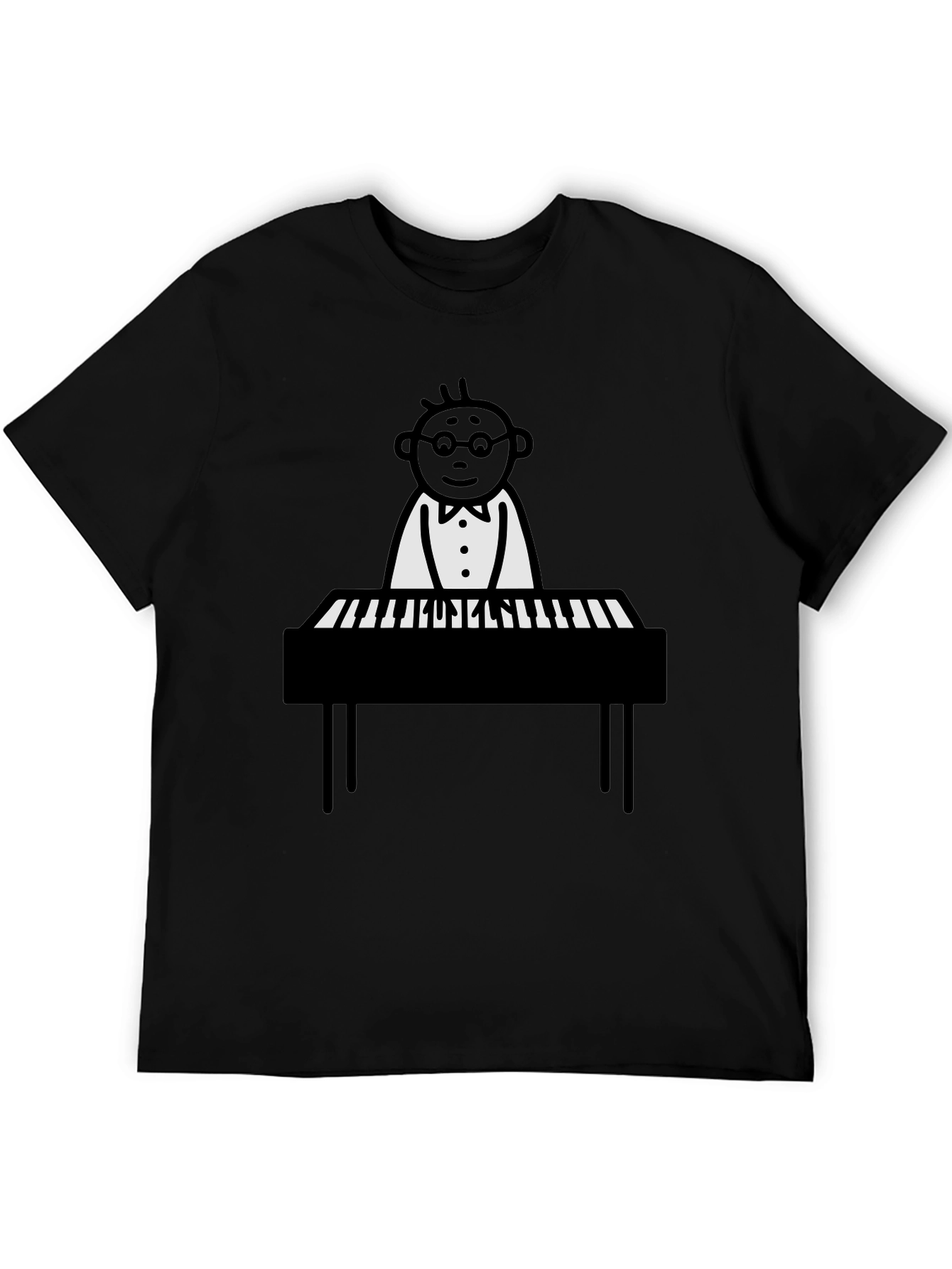 Black Piano Man Graphic Tee - Black Casual T-Shirt view 5